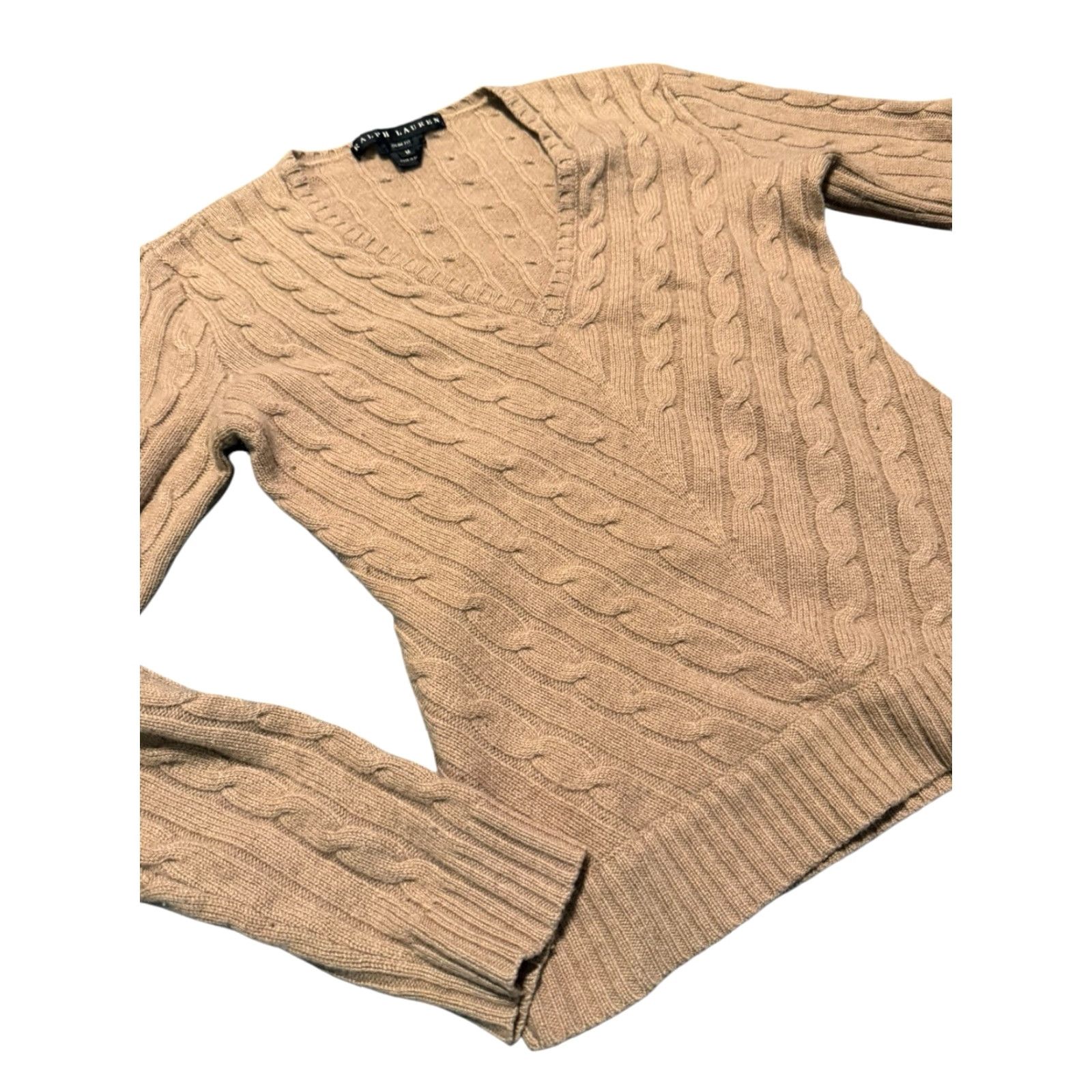 Ralph Lauren VINTAGE Ralph Lauren Black Label Women's Beige 100% Cashmere Cable Knit Sweater Med Pullover Size M / US 6-8 / IT 42-44 - 6 Thumbnail