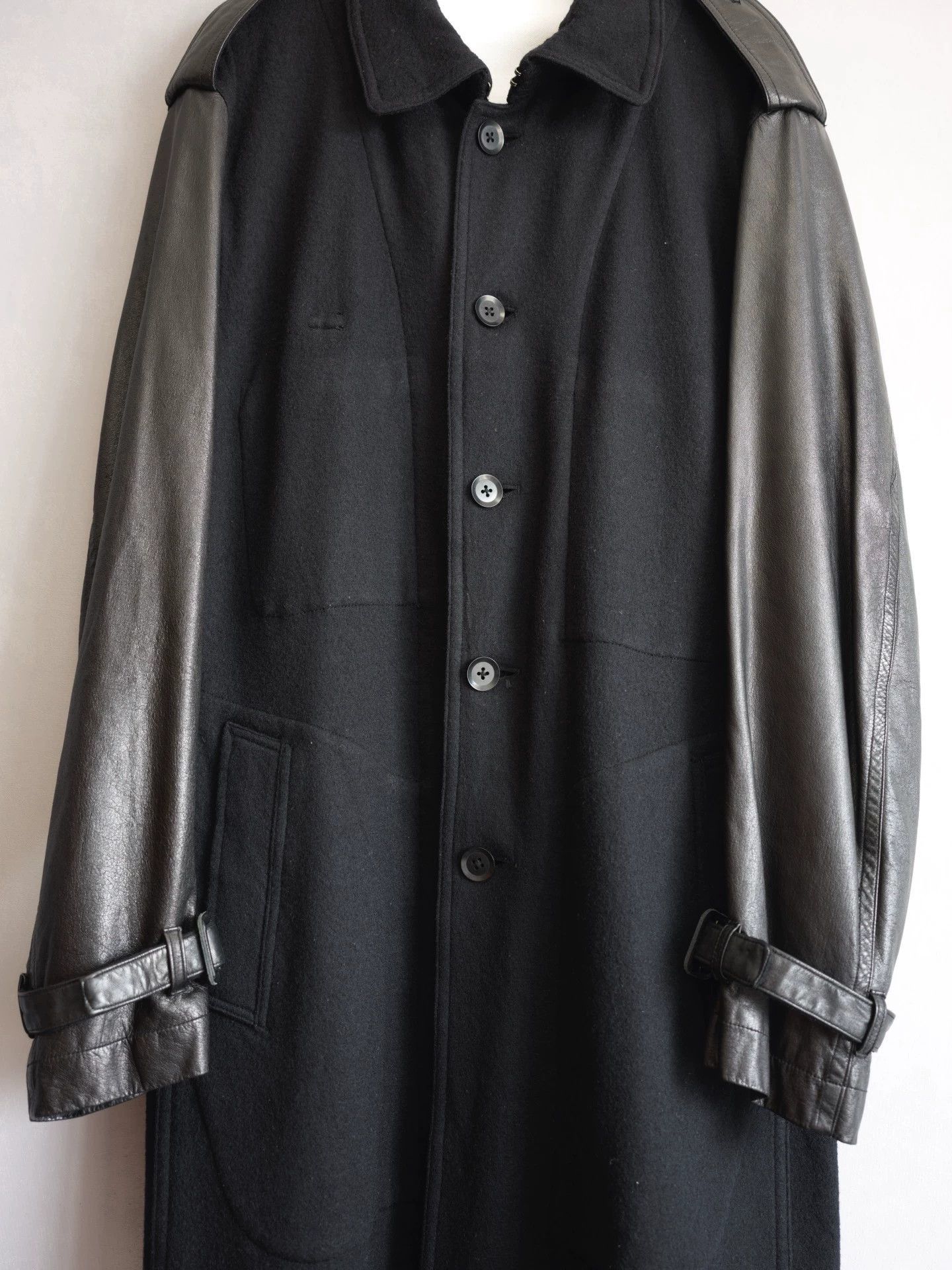Yohji Yamamoto YohjiYamamoto12AWWoolCoatLeatherSleeves&WaistBelt Size US L / EU 52-54 / 3 - 4 Thumbnail