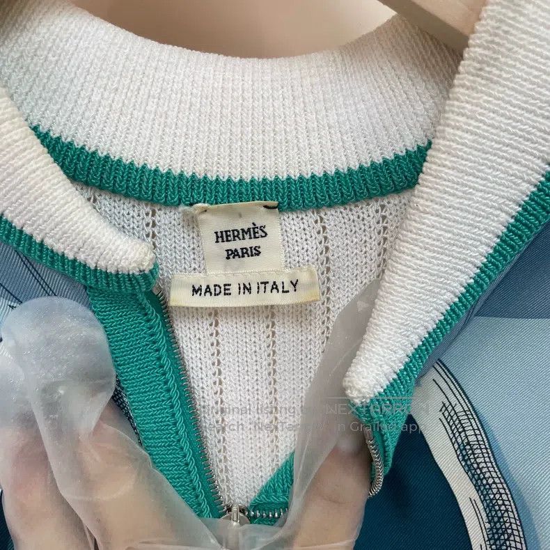 Hermes Hermes Silk Mixed Zip-Up Jacket - Blue-Green Size XS / US 0-2 / IT 36-38 - 4 Thumbnail