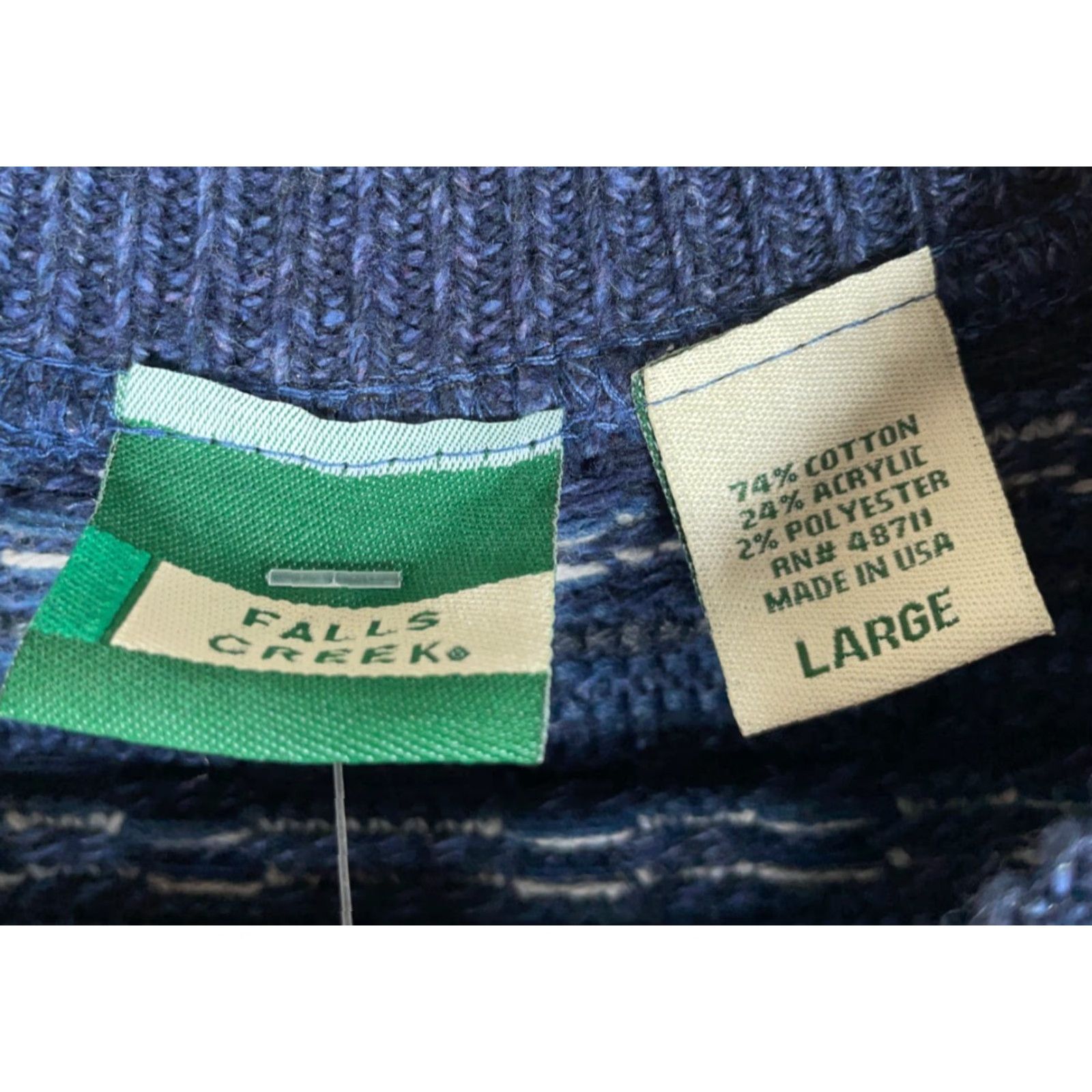Vintage VINTAGE Falls Creek Sweater Men Large Blue Geometric Chunky-Knit Crew Neck Wool-Blend Pullover 90s Dad Style Unworn Size US L / EU 52-54 / 3 - 3 Thumbnail