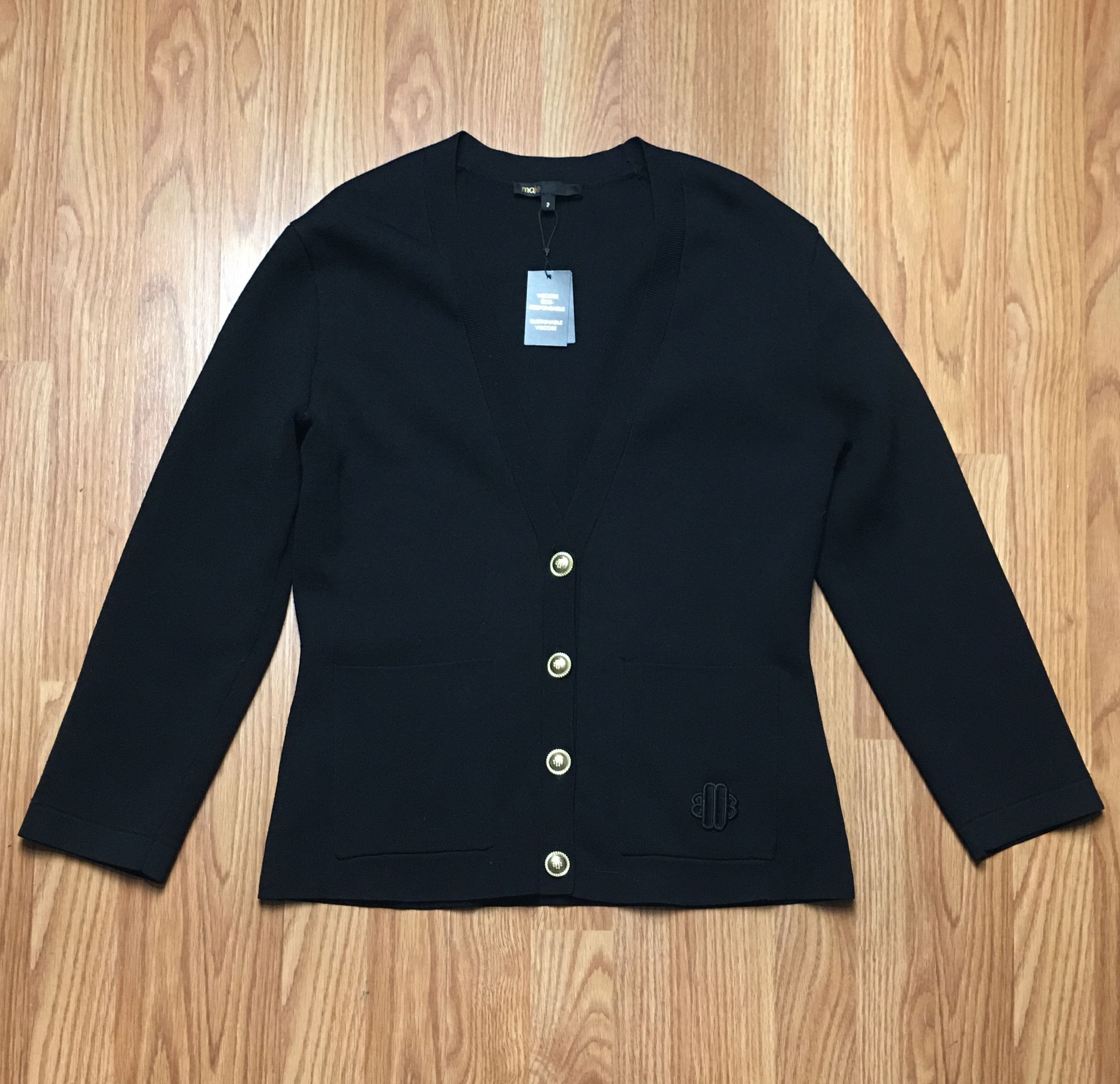Maje MAJE Embroidered Logo Knitted Cardigan Black Size 2/M Size M / US 6-8 / IT 42-44 - 10 Thumbnail