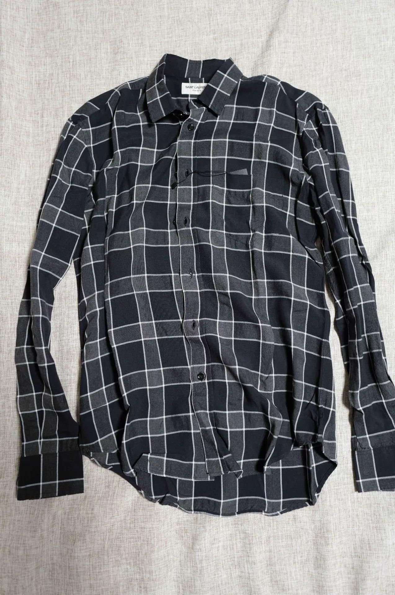Saint Laurent Paris SLP 16SS Black Gray Check Distressed Shirt Size US S / EU 44-46 / 1 - 1 Thumbnail