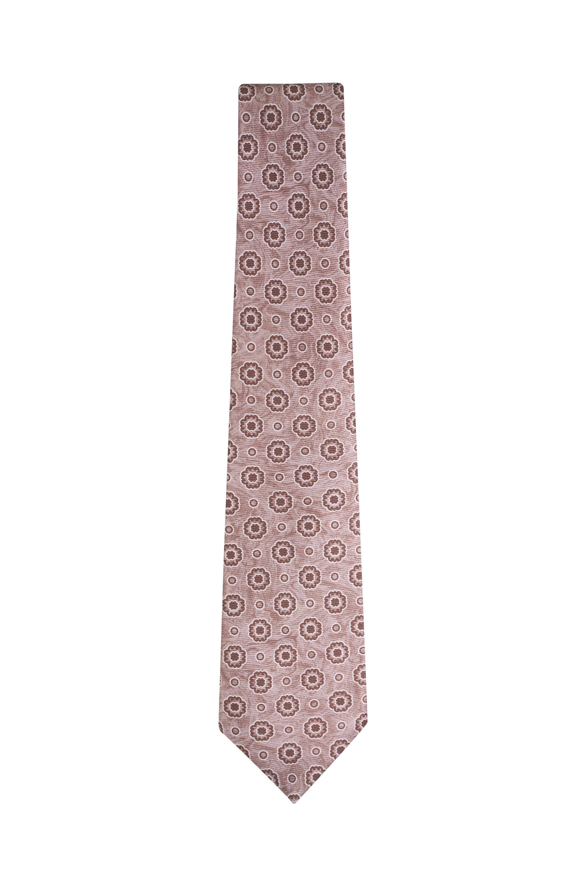 Kiton o1mtch0225 Size: OS/Medallion Print Silk Necktie in Sand Size ONE SIZE - 1 Thumbnail
