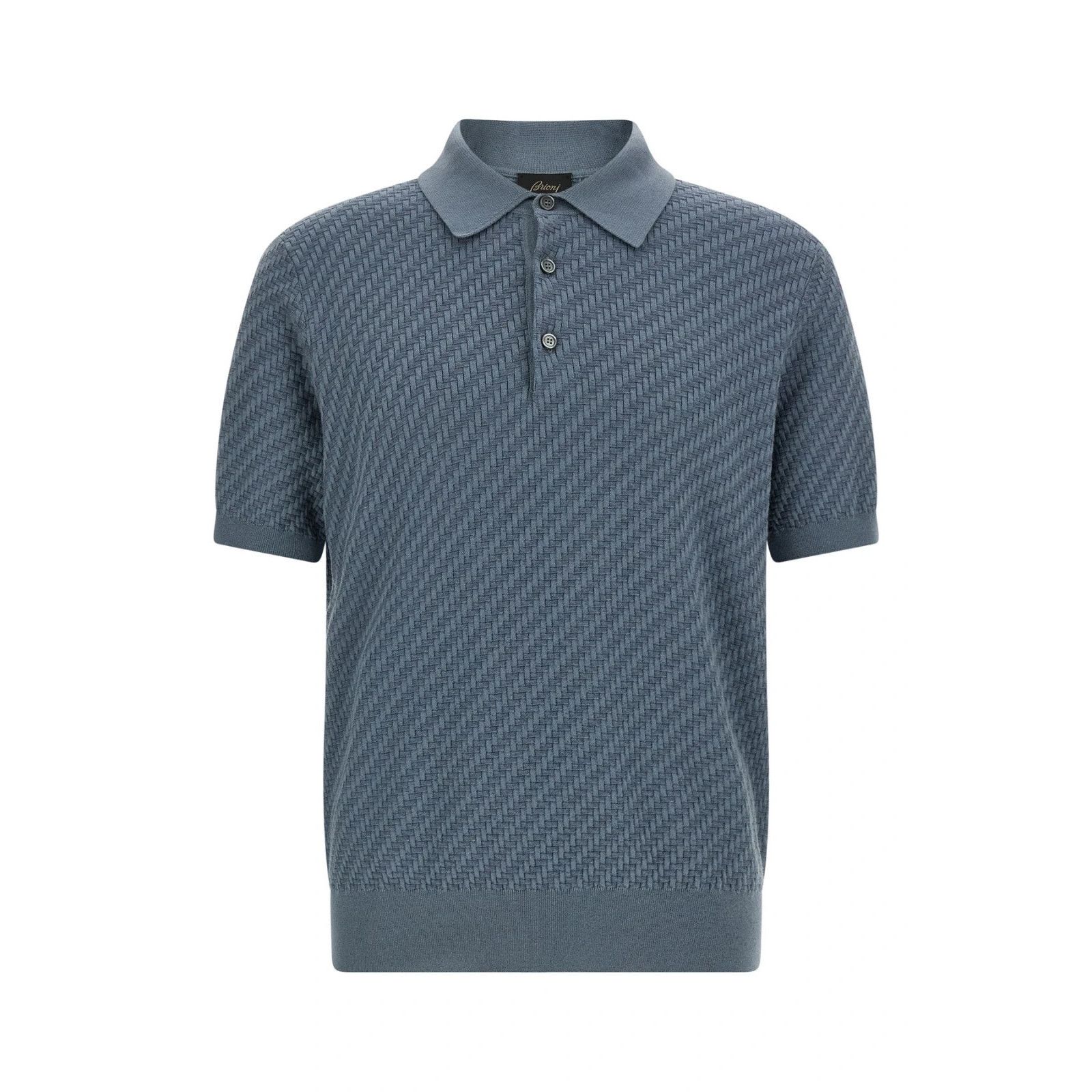 BRIONI Weaving Light Blue Cotton Plot Polo Shirt New & Authe