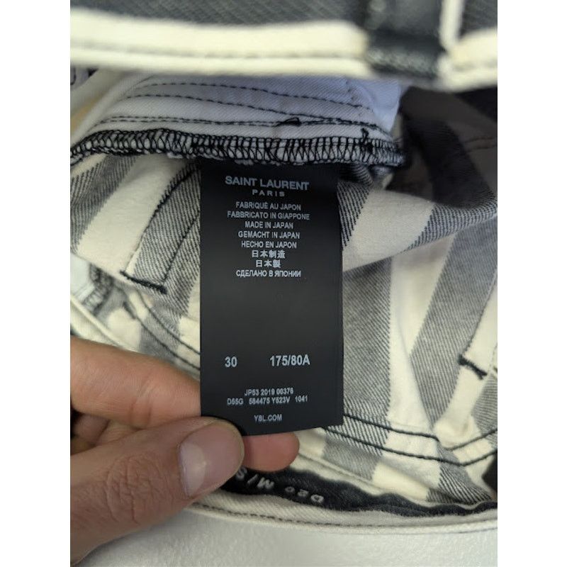 Saint Laurent Paris o1rshd1 Fold Bespoke Stripe Straight Denim Jeans Black/White Size US 30 / EU 46 - 18 Thumbnail
