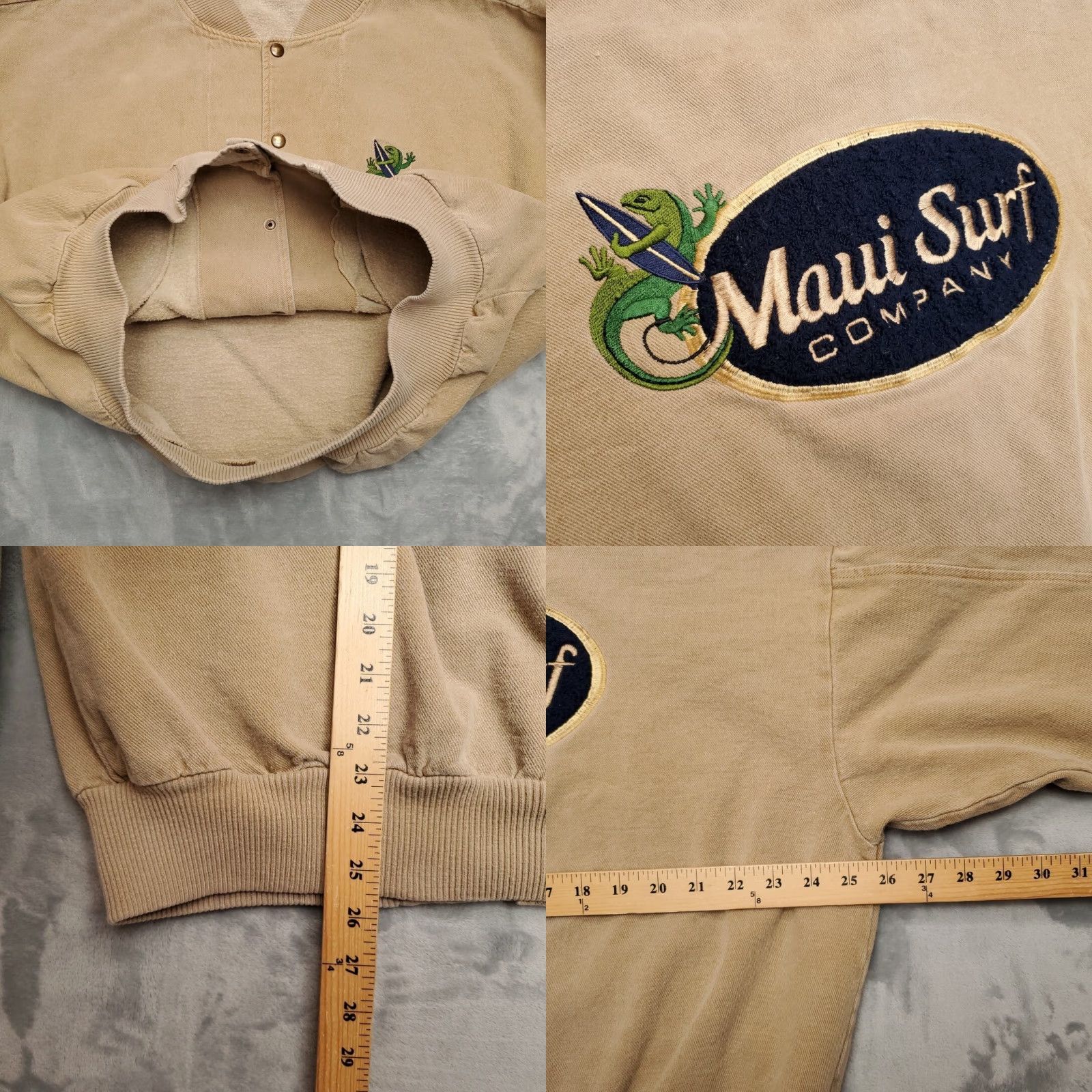 Vintage VTG Maui Surf Company Jacket Mens L Beige Twill Varsity Bomber Made in USA Y2K Size US L / EU 52-54 / 3 - 9 Thumbnail