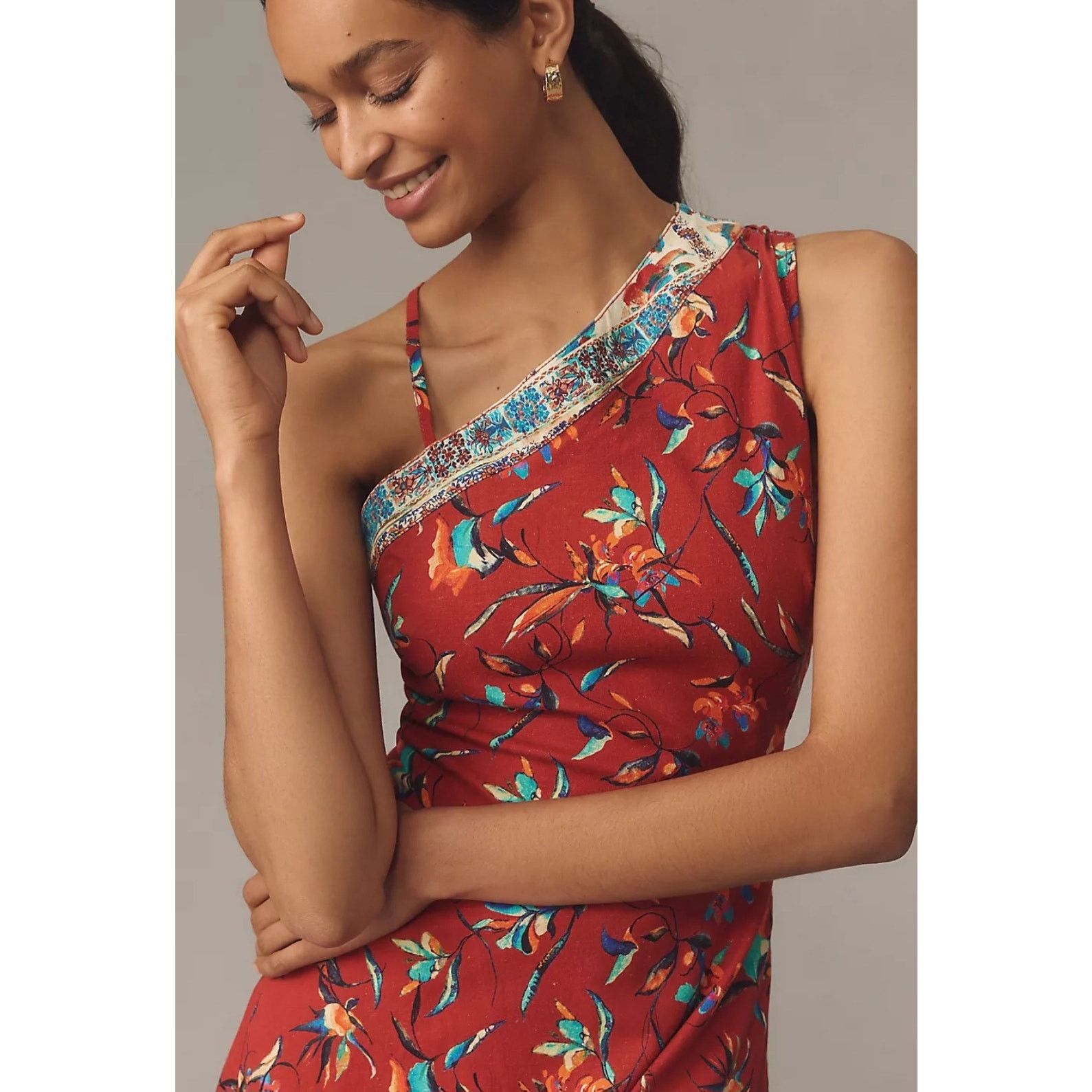 Anthropologie NWT Asymmetrical Open-Back Linen Midi Dress $178 SZ 14 Size XL / US 12-14 / IT 48-50 - 2 Thumbnail
