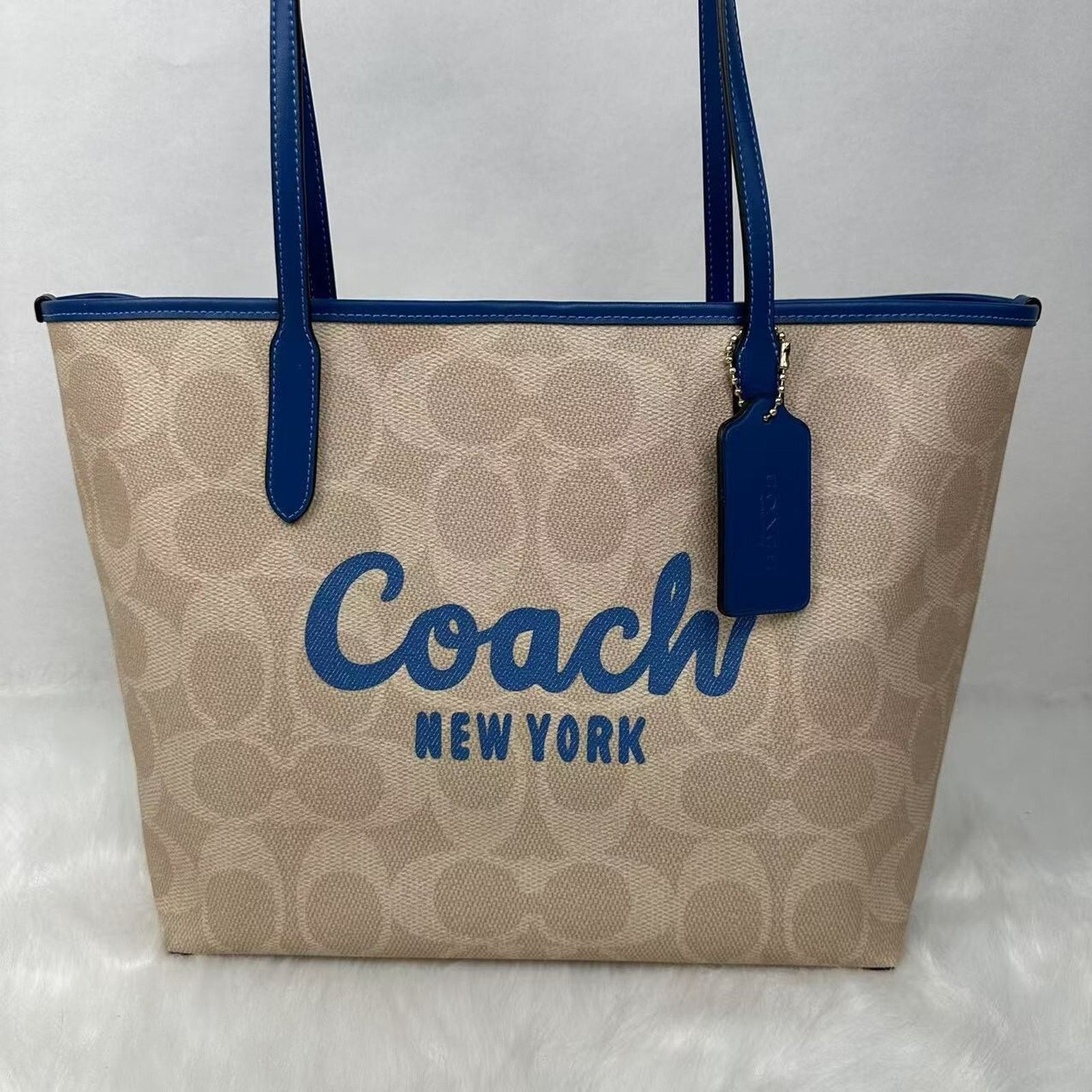 Coach Coach City Tote Sig Canvas W Coach Graphic Sand/Blue NWT Size ONE SIZE - 2 Thumbnail
