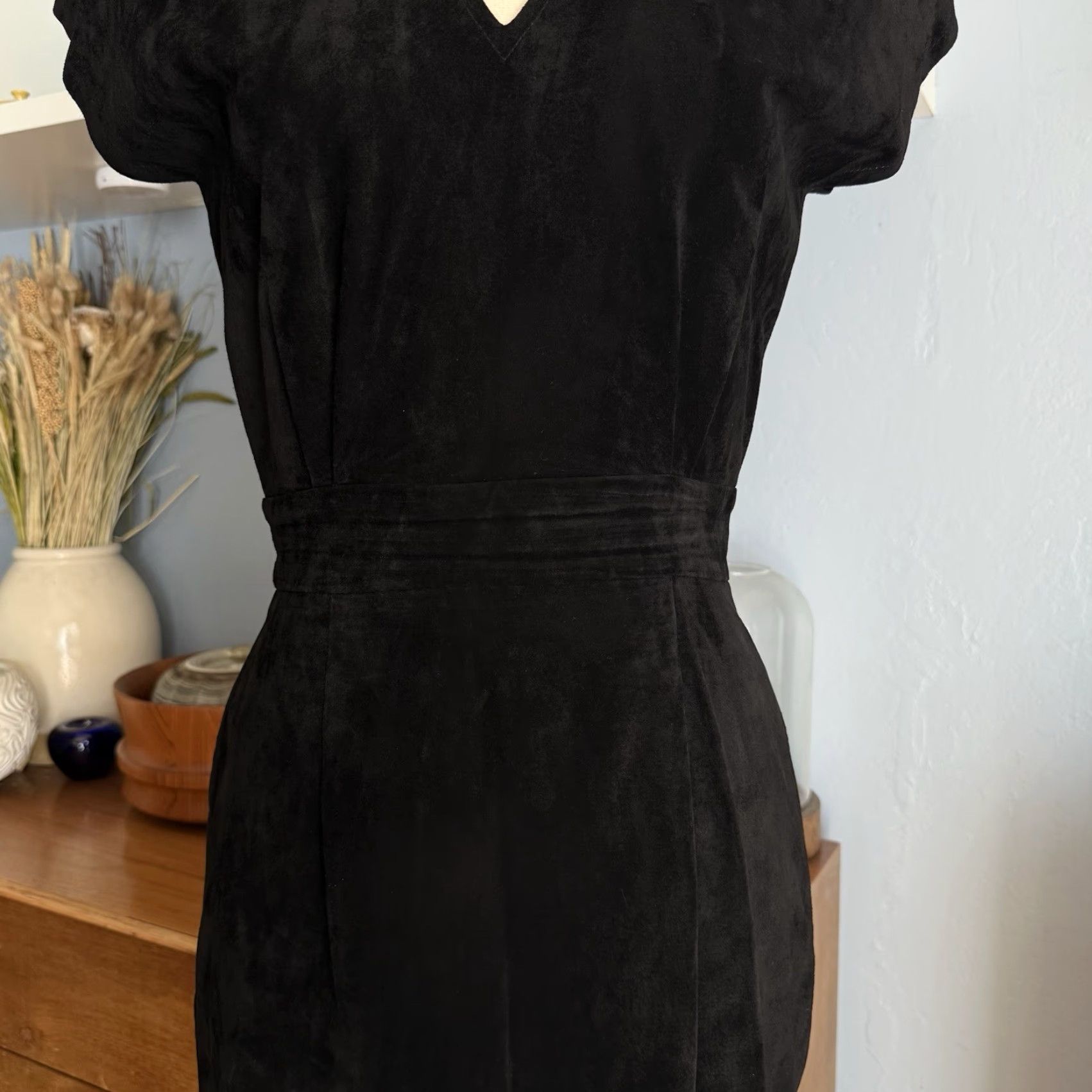 Vintage VINTAGE Bin-Bin Black Suede Leather Sheath Dress XS Open Back Cut-out 1980s Party Womens Size XS / US 0-2 / IT 36-38 - 6 Thumbnail