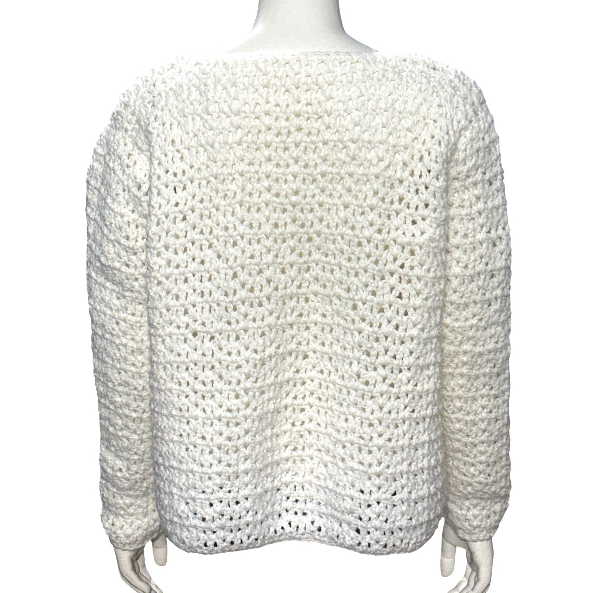 Other CCC Handmade White Crochet Cardigan Sweater Long Sleeve Open Size M / US 6-8 / IT 42-44 - 3 Thumbnail