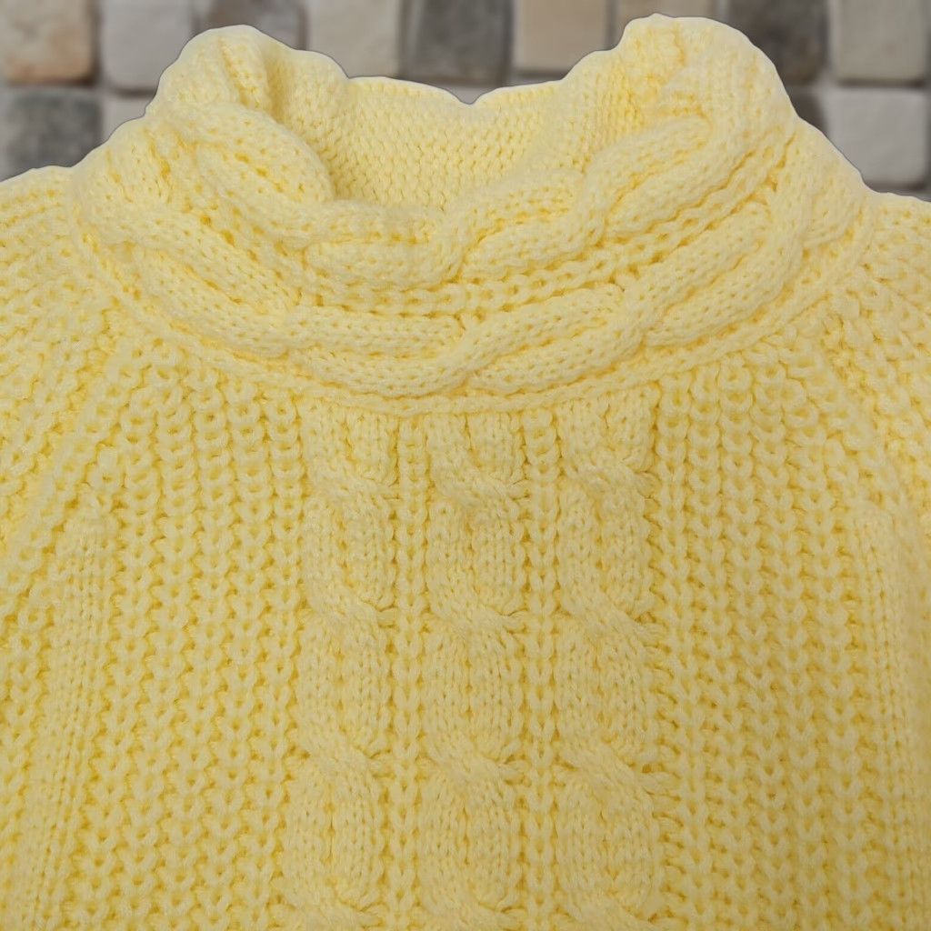 Vintage VINTAGE American Line Sweater Large Yellow High Neck Cable Knit Chunky-Knit 1990s Womens Size L / US 10 / IT 46 - 1 Thumbnail