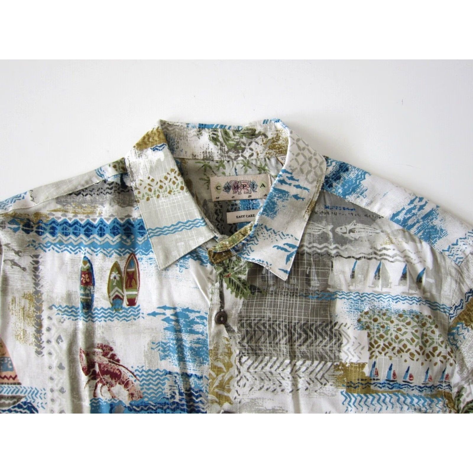 Vintage Campia Moda 100% Rayon Blue Pink Lobster Surf Floral Hawaiian Shirt Men Large Size US L / EU 52-54 / 3 - 4 Thumbnail