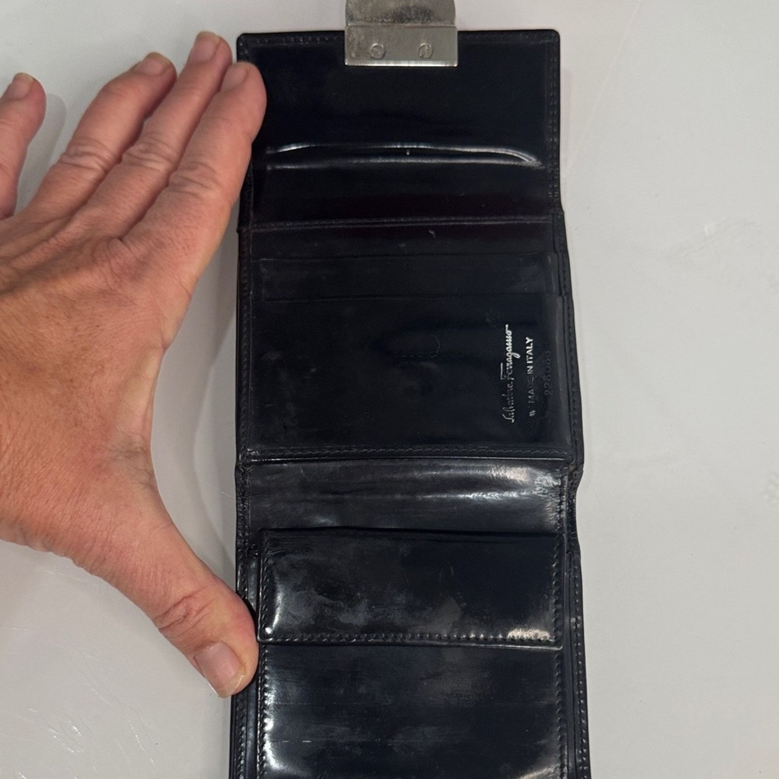 Salvatore Ferragamo Salvatore Ferragamo Black Card Holder with Silver Accent Size ONE SIZE - 8 Thumbnail