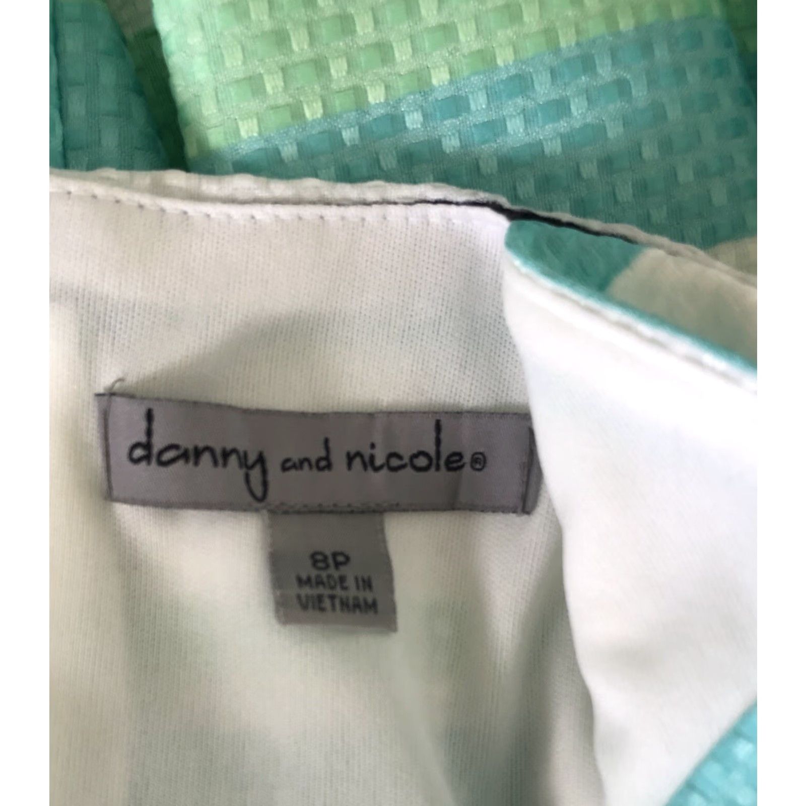 Danny & Nicole Sleeveless Fit & Flare Midi Dress 8p Wht/Green Color Block  Pleated Colorful,
