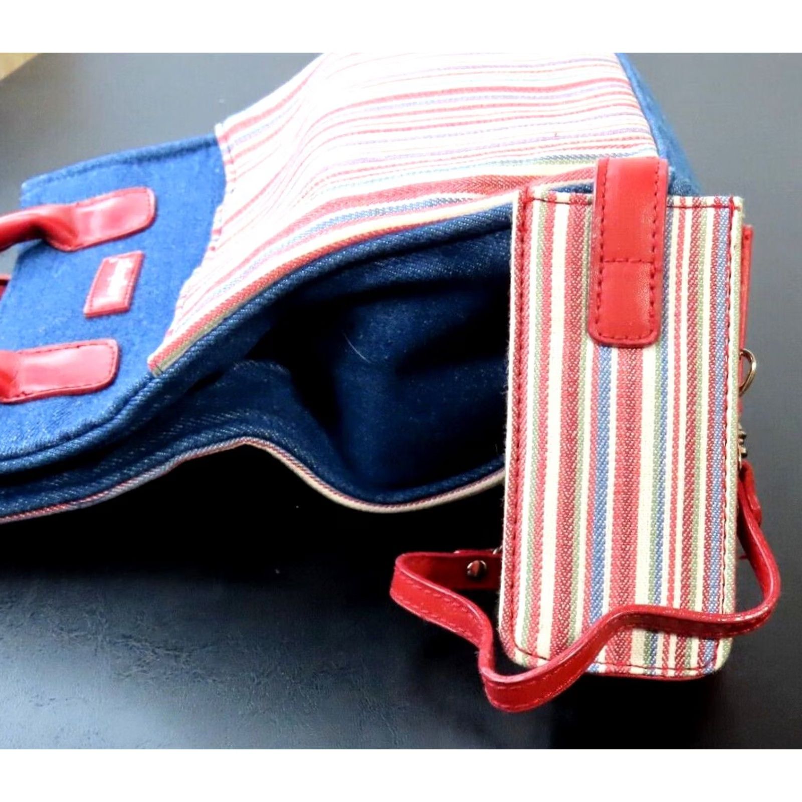 Vintage Longaberger Mini Tote Canvas Denim Red White Blue Striped Tote Bag Women Small Blue 9x7x4 Varsity Striped Red White Blue Men? Size ONE SIZE - 6 Thumbnail