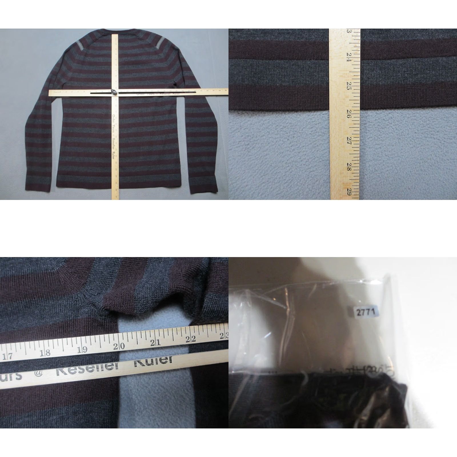 Elie Tahari Elie Tahari Benton Sweater Mens M Gray Maroon Striped Merino Wool V-Neck Pullover Knit Pattern Logo Long Sleeve Regular Fit Casual Winter Fall Mens Size US M / EU 48-50 / 2 - 8 Thumbnail