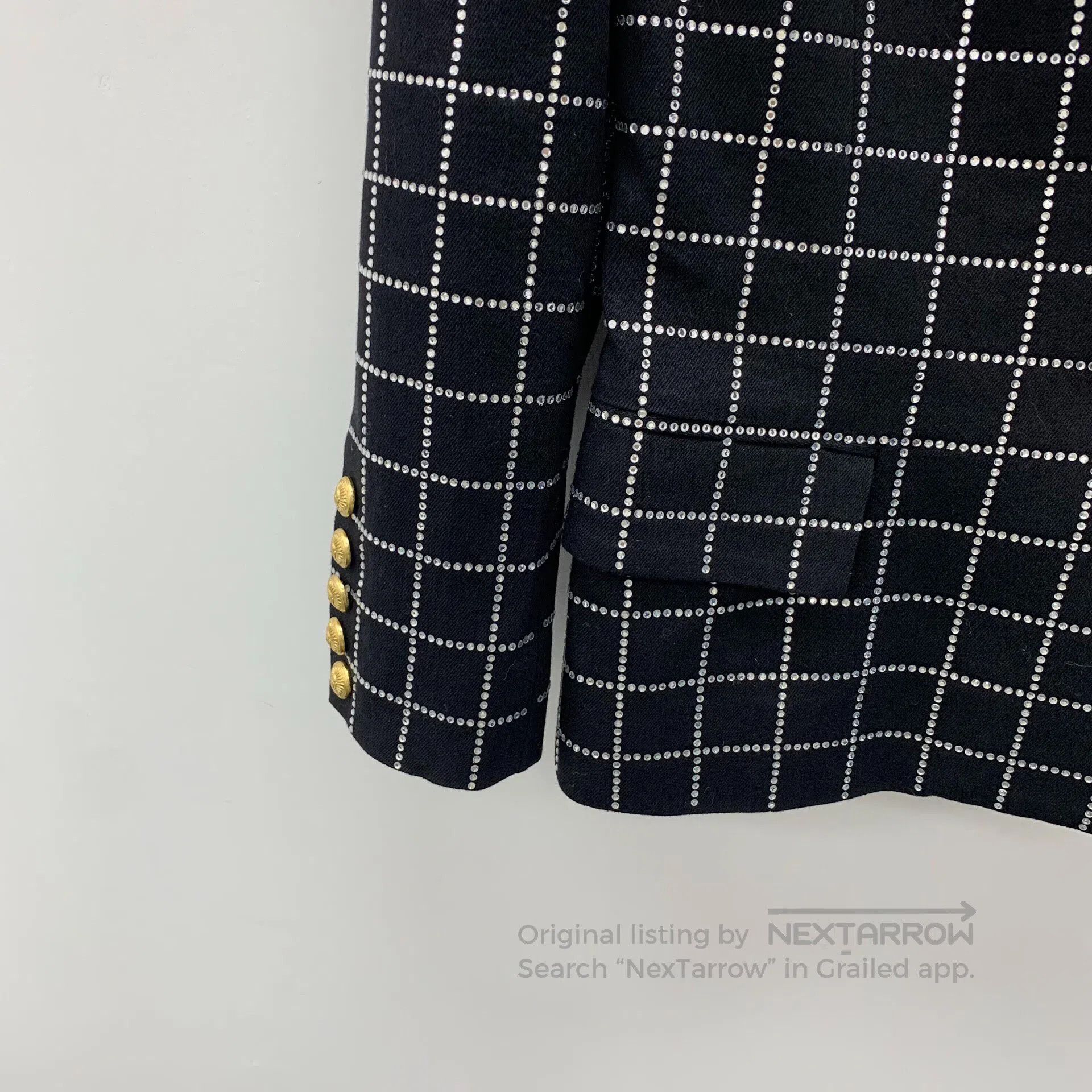 Balmain BALMAIN Black Plaid Cotton V-neck Blazer| Size S / US 4 / IT 40 - 4 Thumbnail