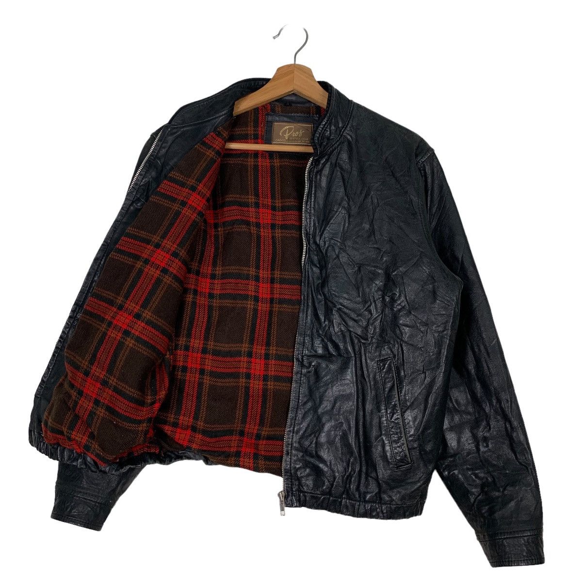 Japanese Brand 90's PROS LEATHER WEAR Tartan Lined Leather Jacket #0058-C4 Size US L / EU 52-54 / 3 - 10 Thumbnail