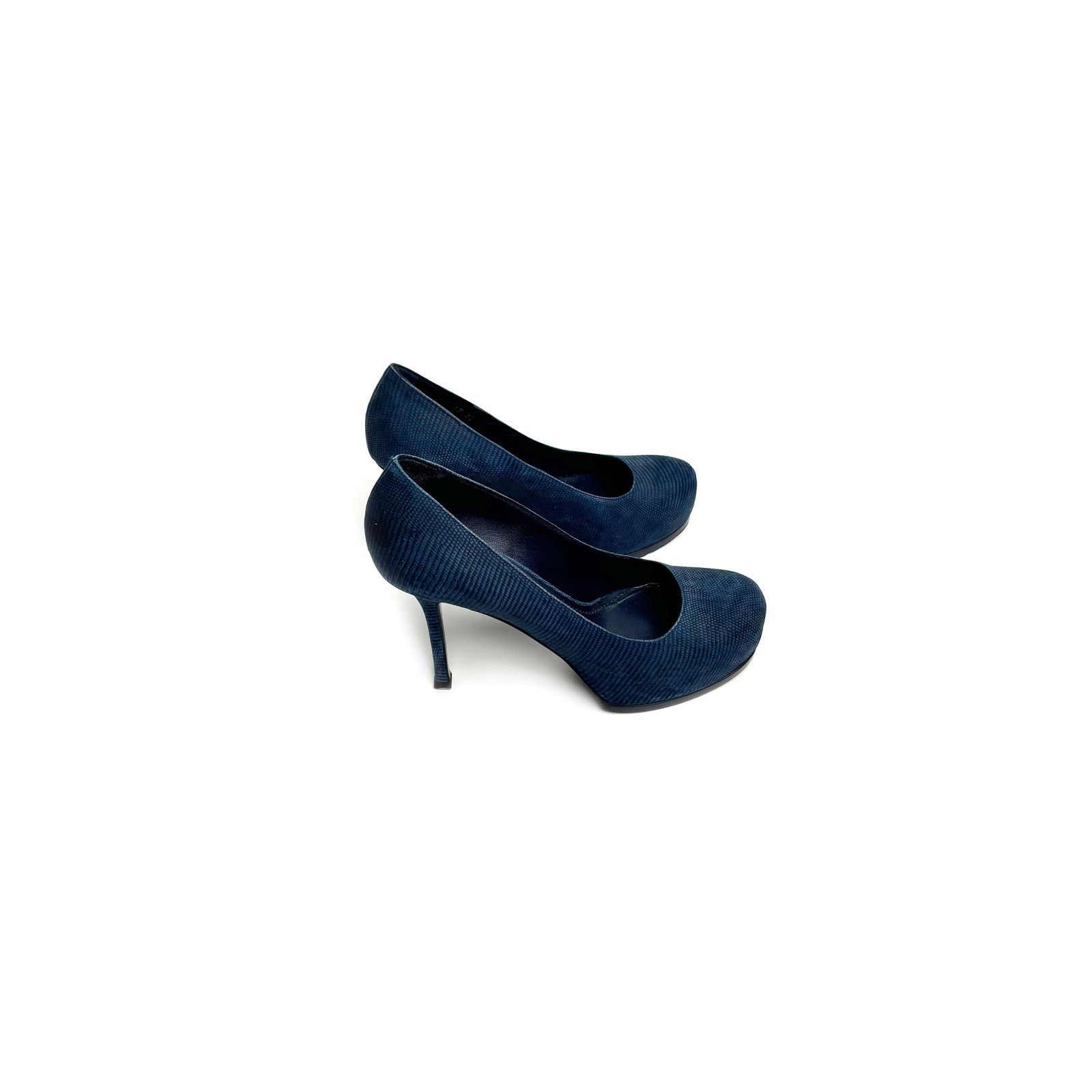Yves Saint Laurent Blue Snakeskin Print Pumps Size US 7 / IT 37 - 2 Thumbnail
