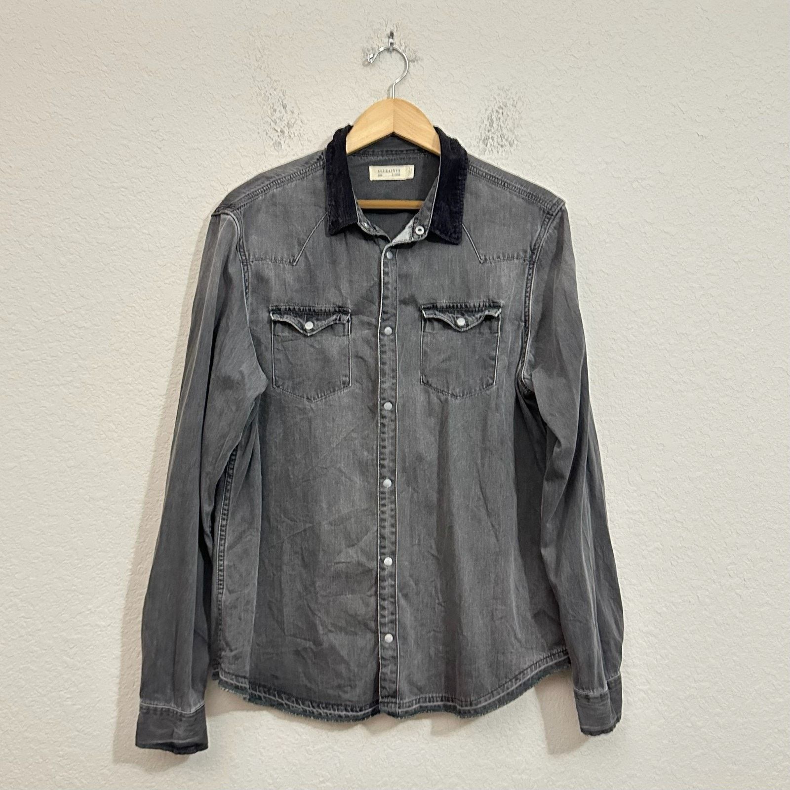 Allsaints ALLSAINTS Genki Shirt Denim Snap Corduroy Collar Western Size US XL / EU 56 / 4 - 1 Thumbnail