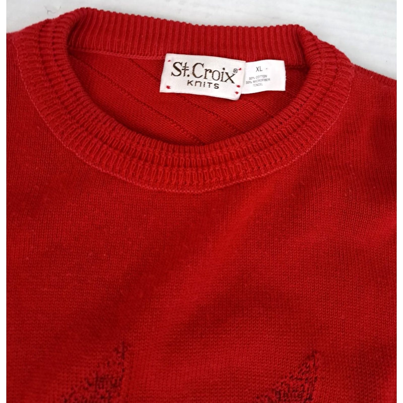 X-LARGE VINTAGE St. Croix Red Knit Geometric Crew Neck Pullover Sweater XL Men Size US XL / EU 56 / 4 - 4 Thumbnail