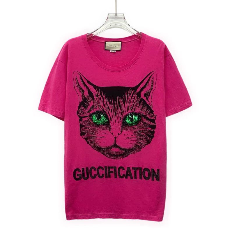 Gucci Gucci Pink cat print cotton round-neck short-sleeved T-shi Size S / US 4 / IT 40 - 1 Thumbnail