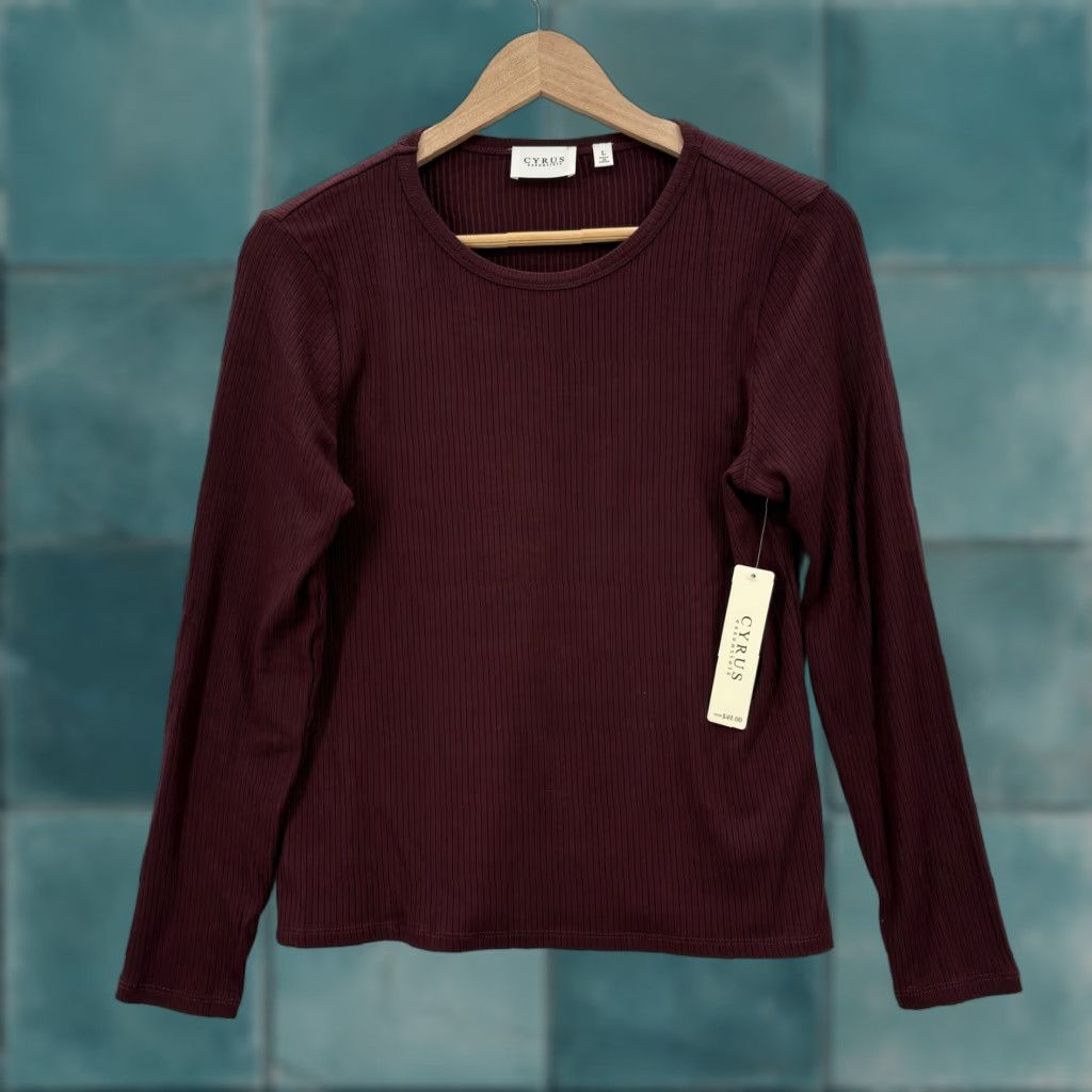 Vintage Cyrus Shirt Womens L Burgundy Ribbed Stretch Long Sleeve Crew Neck Top NYC Size L / US 10 / IT 46 - 1 Thumbnail