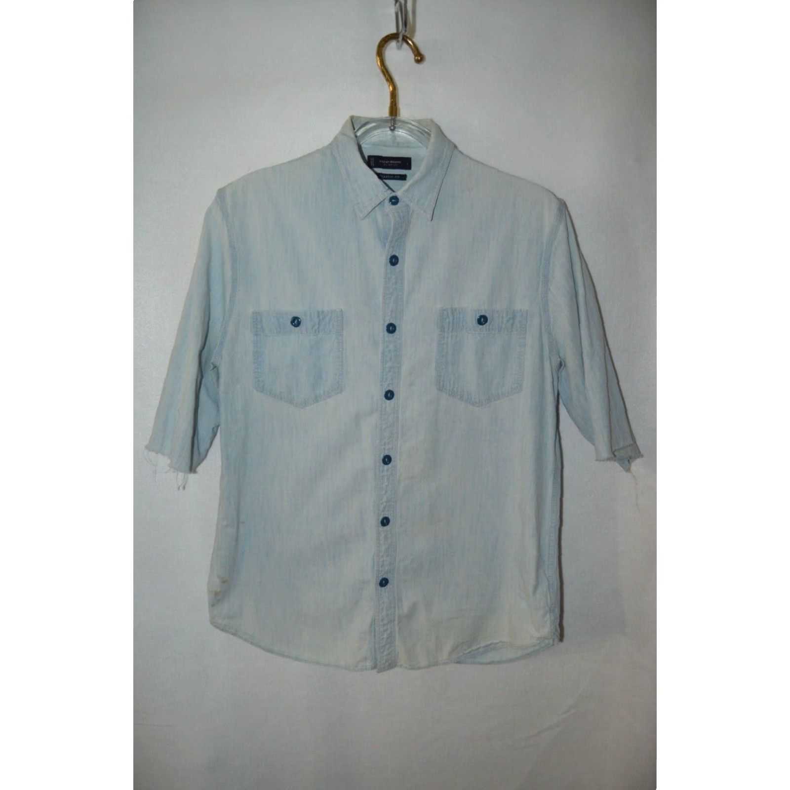 Lucky Brand Lucky Brand Shirt Denim Short-Sleeve Blue Men's Large Button-Up Pockets Cotton Size US L / EU 52-54 / 3 - 2 Thumbnail