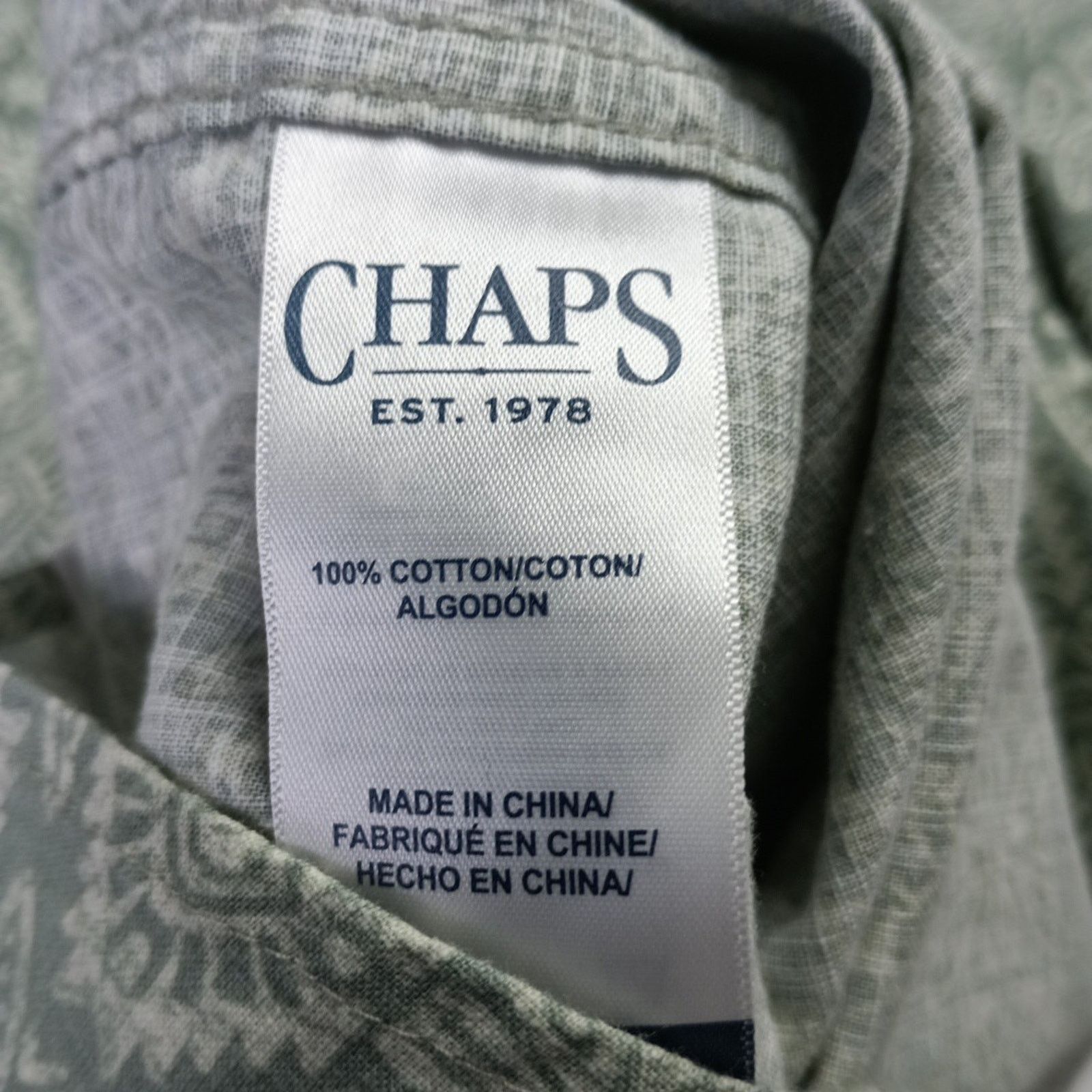 Chaps Chaps Seacoast Chambray Woven Shirt Mens M Green Aztec Print Size US M / EU 48-50 / 2 - 6 Thumbnail