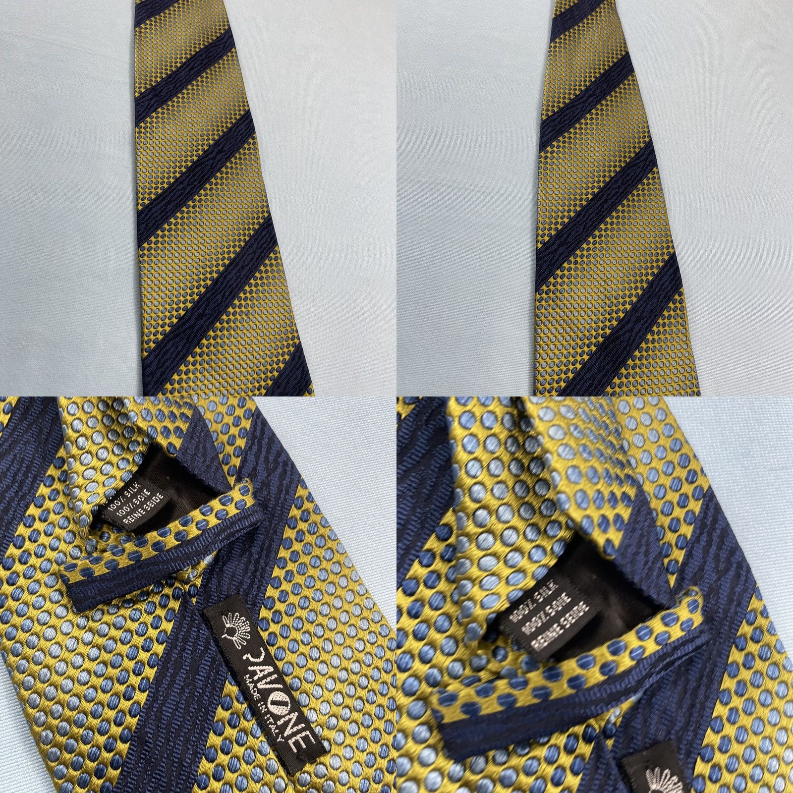 Vintage VINTAGE Pavone Tie Geometric Woven Repp Silk Italy Yellow Blue 4x57" Silk Polyester Texture Width Wide Men's Tie Size ONE SIZE - 11 Thumbnail
