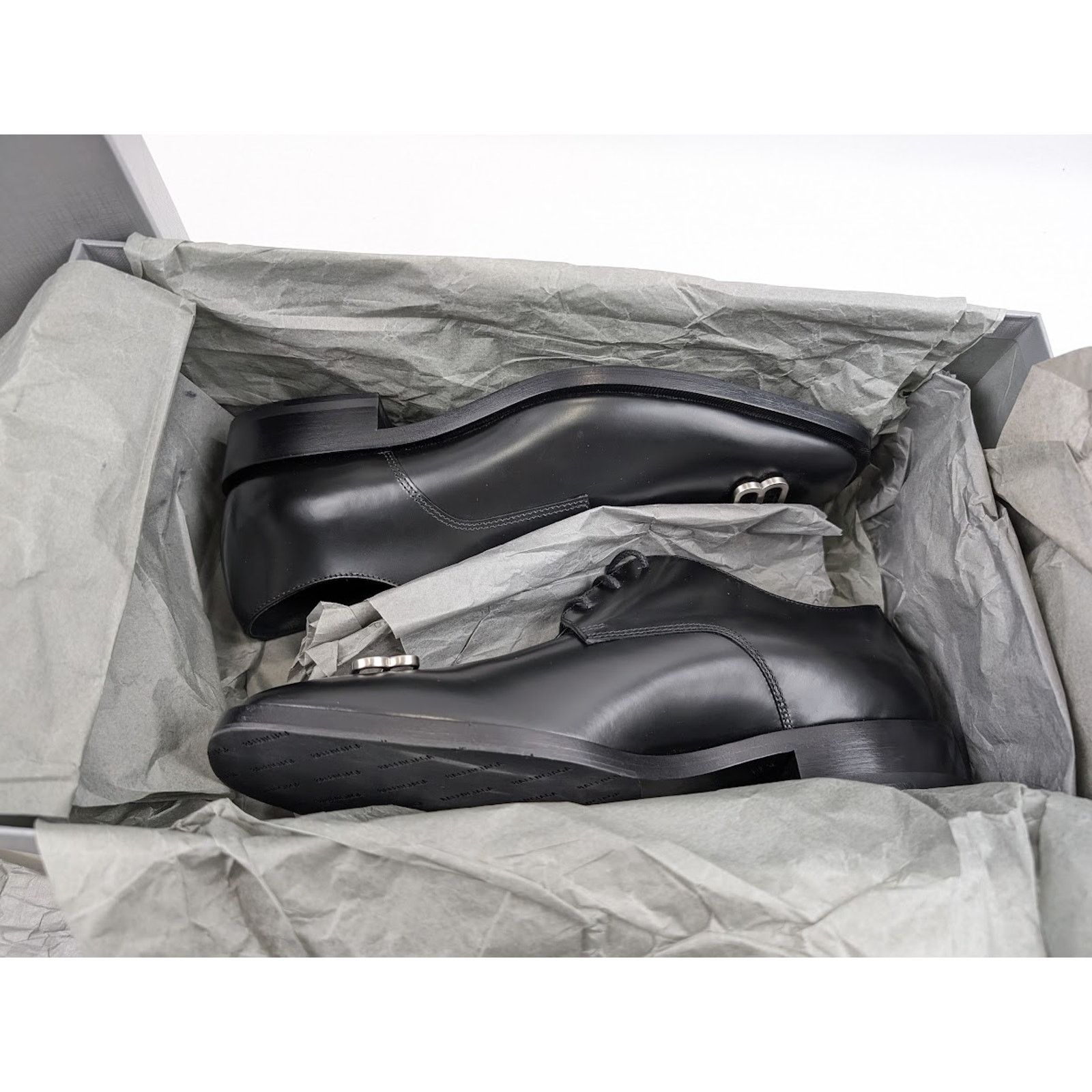Balenciaga o1rshd1 Smooth Rim BB Icon Derbie Shoes in Black Size US 10 / EU 43 - 20 Thumbnail