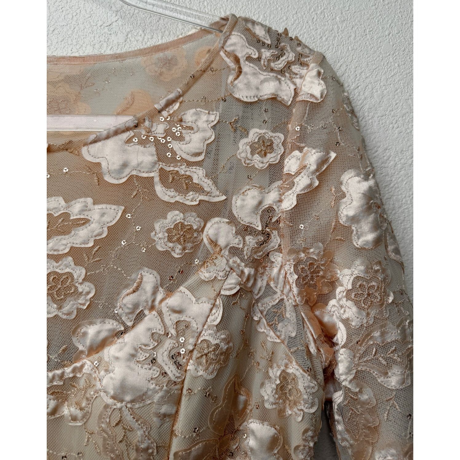 Other NWT Sue Wong Copper Lace Sheer Mesh Dress 3/4 Sleeve 14 Size XL / US 12-14 / IT 48-50 - 9 Thumbnail