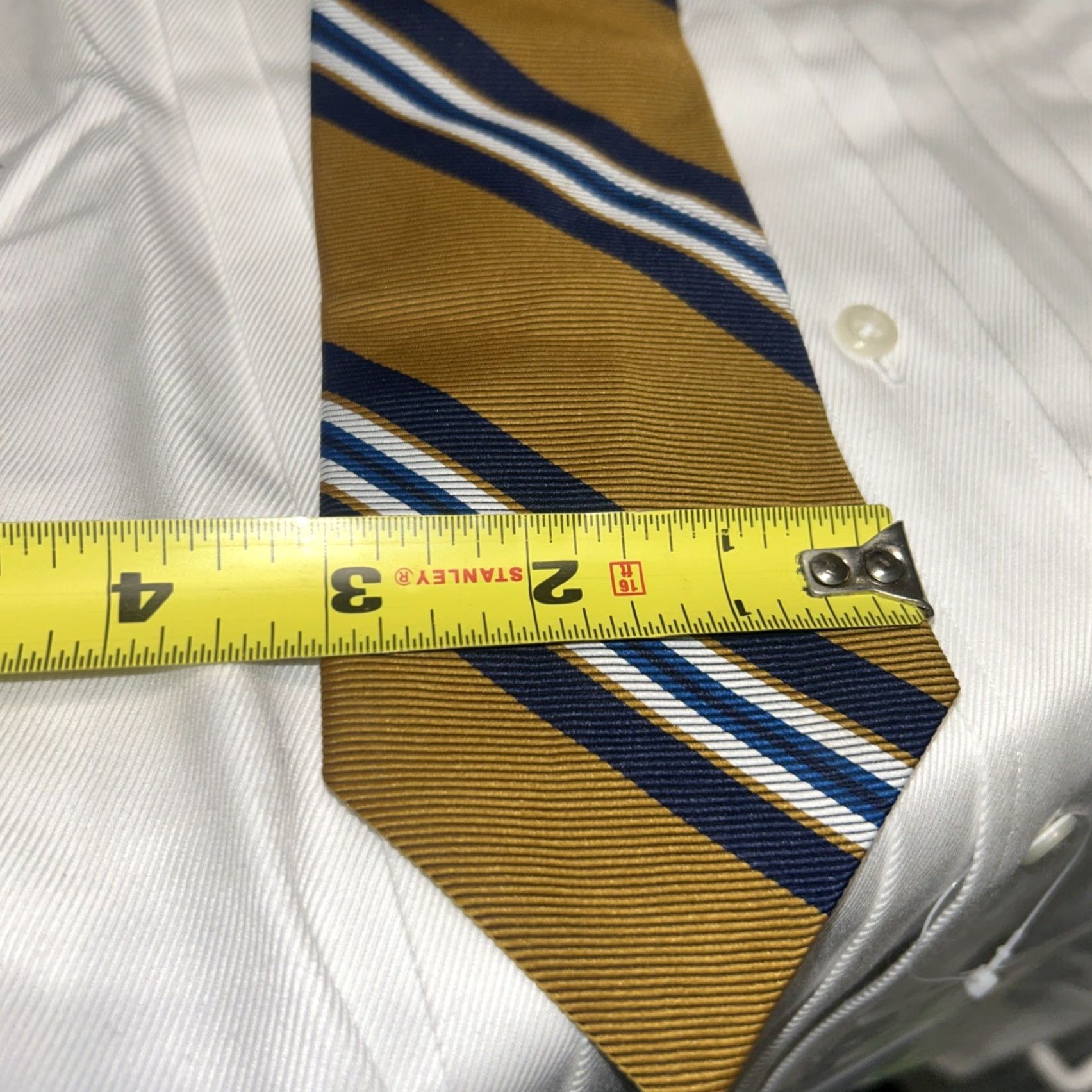 Vintage VINTAGE Cornell Tie Repp Striped Mustard Blue White Men Tie Collegiate Prep Size ONE SIZE - 3 Thumbnail