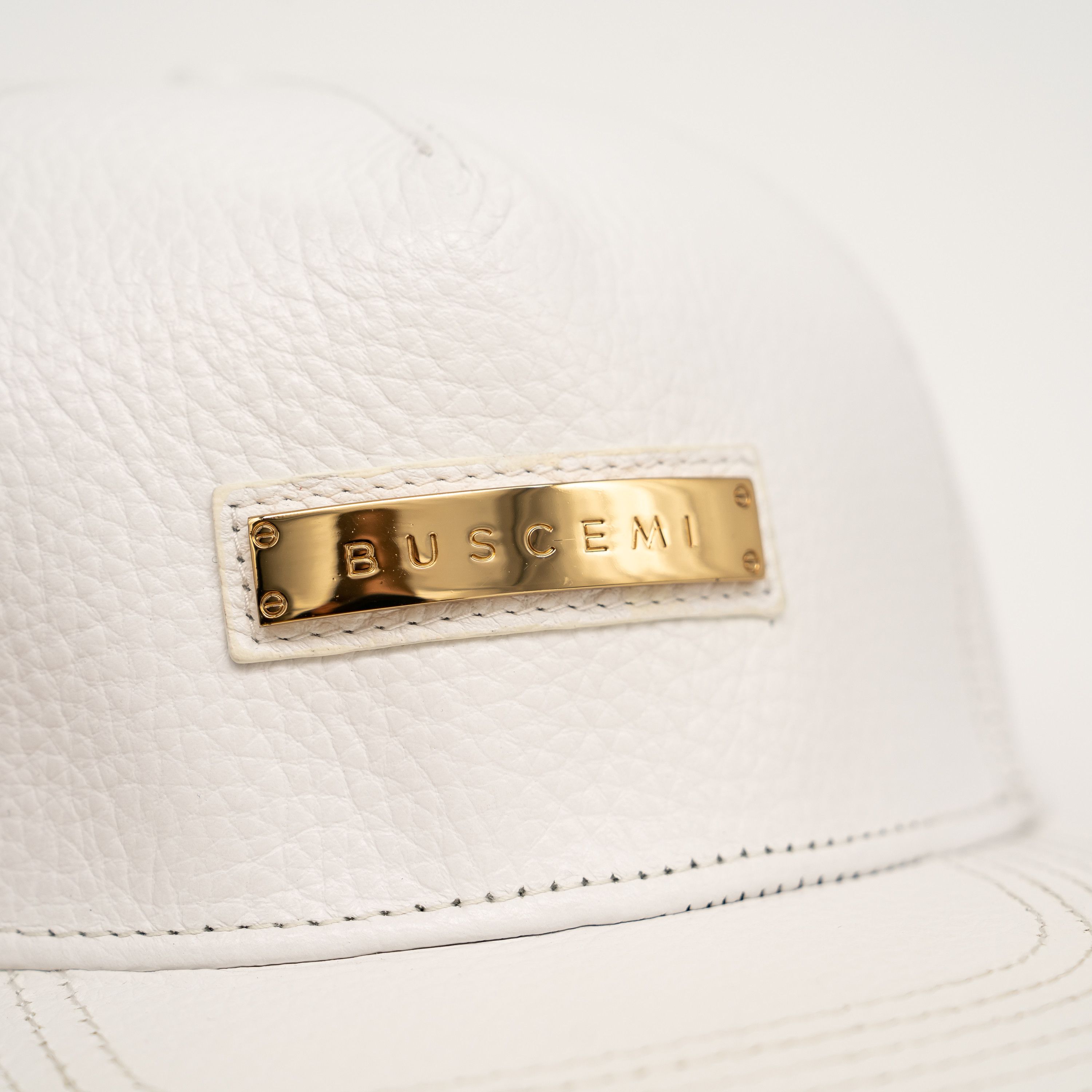 Buscemi Buscemi Screwback Cap Pebbled Cow Leather White Hat Gold Size ONE SIZE - 8 Thumbnail