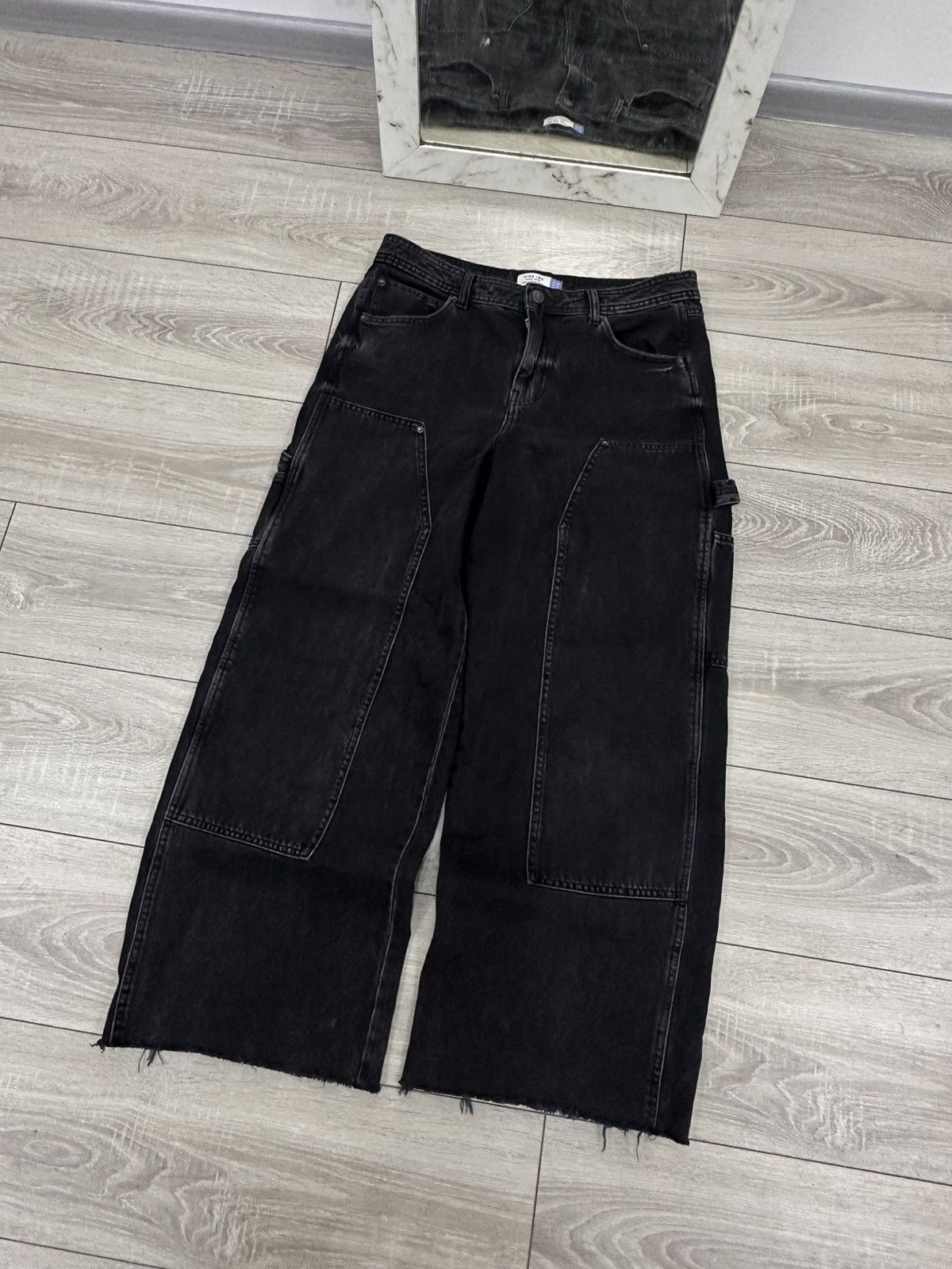 Japanese Brand Baggy Wide Leg Y2K Black Carpenter Jeans Size US 32 / EU 48 - 4 Thumbnail