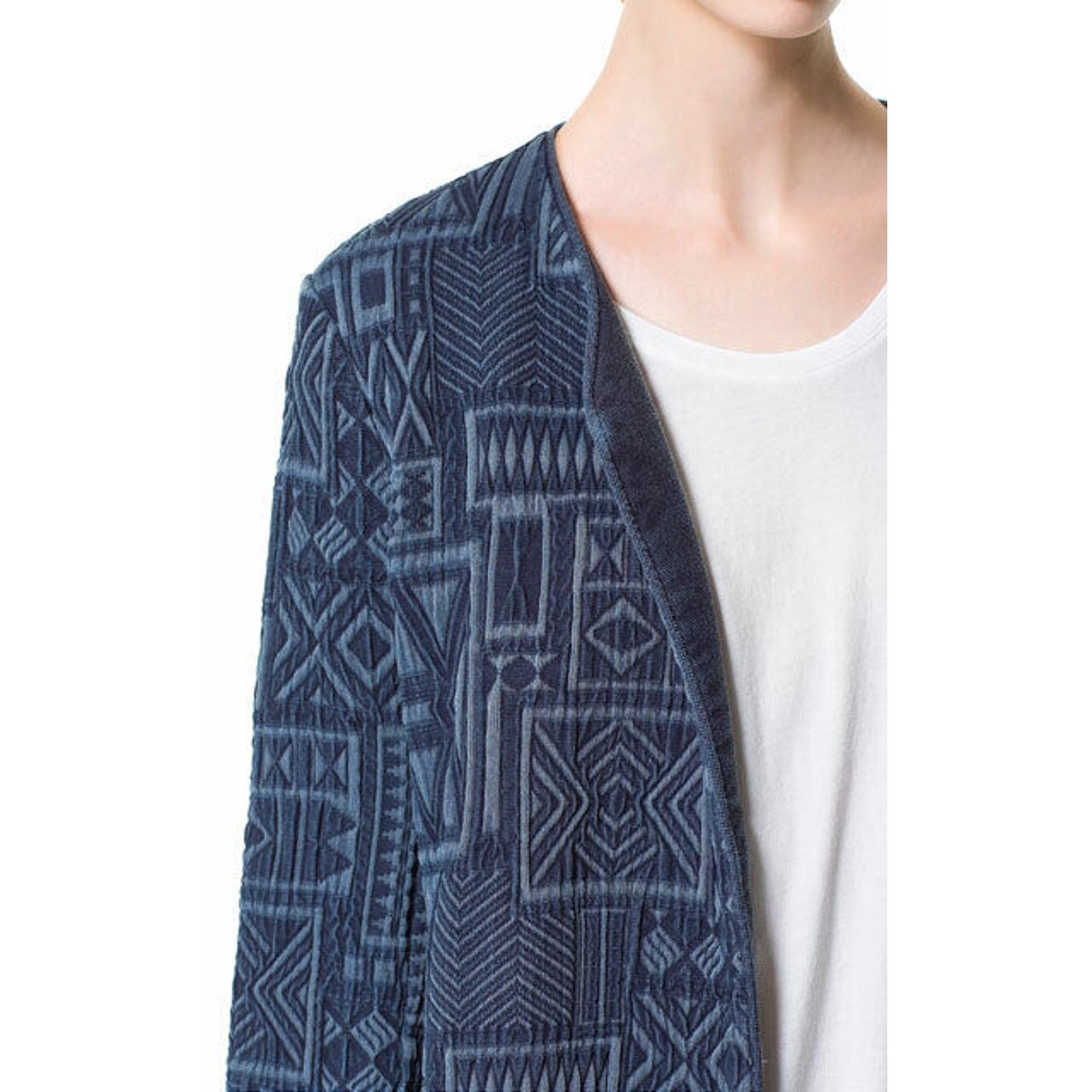 Zara Zara Aztec Jacquard Duster Jacket Blue Textured Cotton Linen Size S / US 4 / IT 40 - 11 Thumbnail