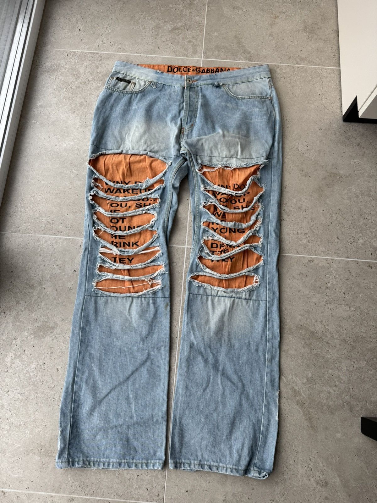 Dolce & Gabbana F/W 05 "Why Do You Wake up?" Poem Denim Ripped Jeans Size US 36 / EU 52 - 1 Thumbnail