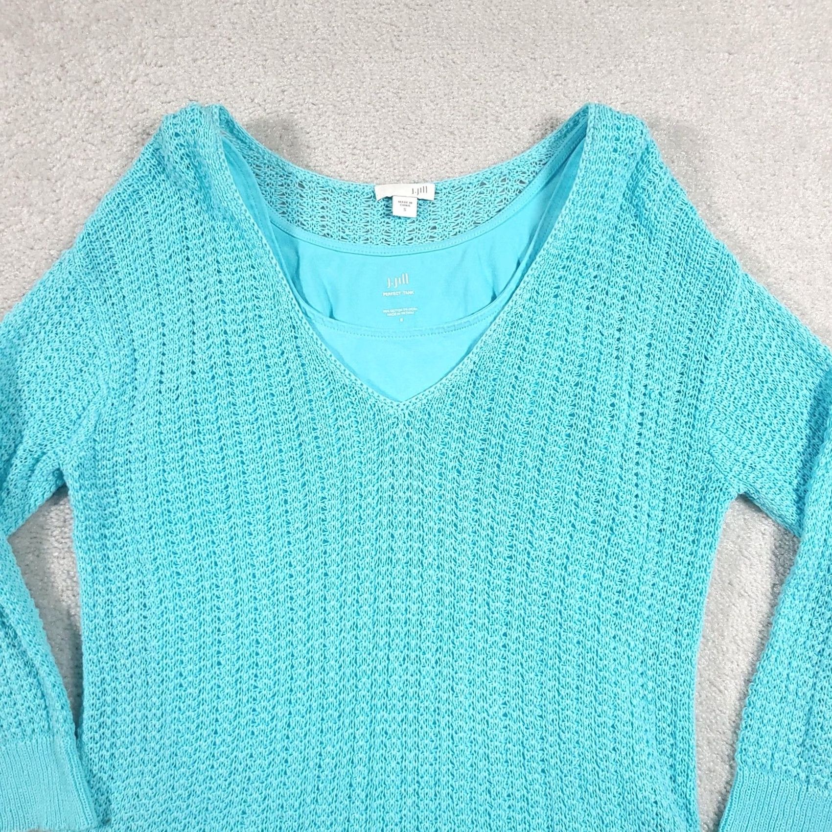J. Jill J. Jill Sweater Womens Small Blue Crochet Knit Pullover Tank Layered Tunic Top V-Neck 3/4 Sleeve Lightweight All Seasons Size S / US 4 / IT 40 - 3 Thumbnail