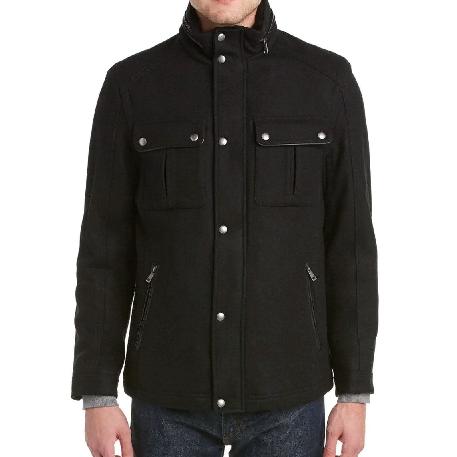 Cole Haan Cole Haan Wool Melton Stand Collar Jacket in Black Size US XL / EU 56 / 4 - 1 Thumbnail