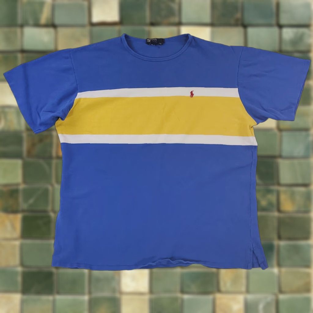 Polo Ralph Lauren VTG Polo Ralph Lauren Striped Crew Neck Blue Yellow White Made USA Mens L Multicolor Crew Neck Shirt Mens L Size US L / EU 52-54 / 3 - 1 Thumbnail