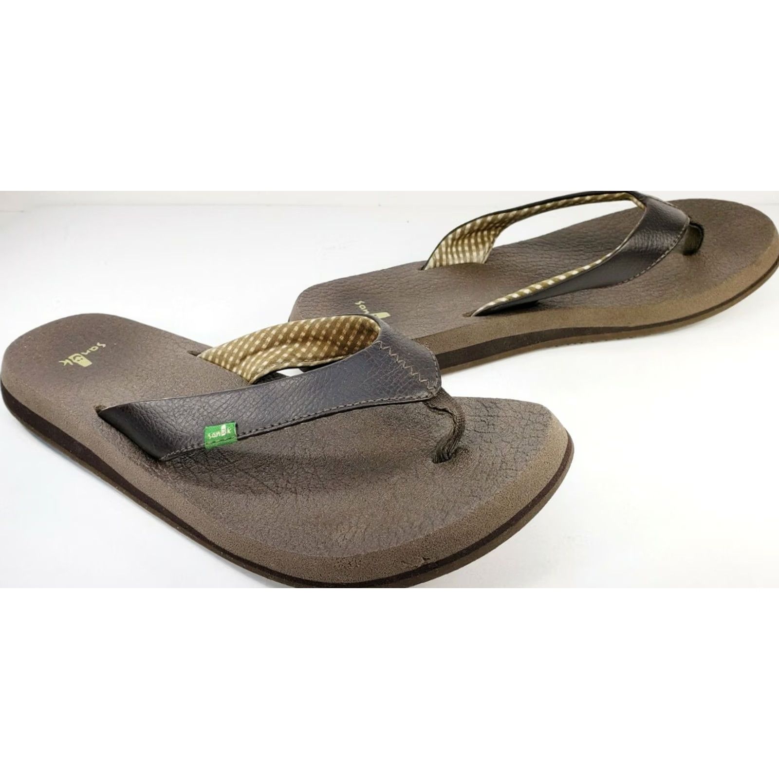 Sanuk Sanuk Women's Flip Flops Thong Sandal Size 9 Brown Leather Yoga Mat Insoles Size US 10 / IT 40 - 2 Thumbnail