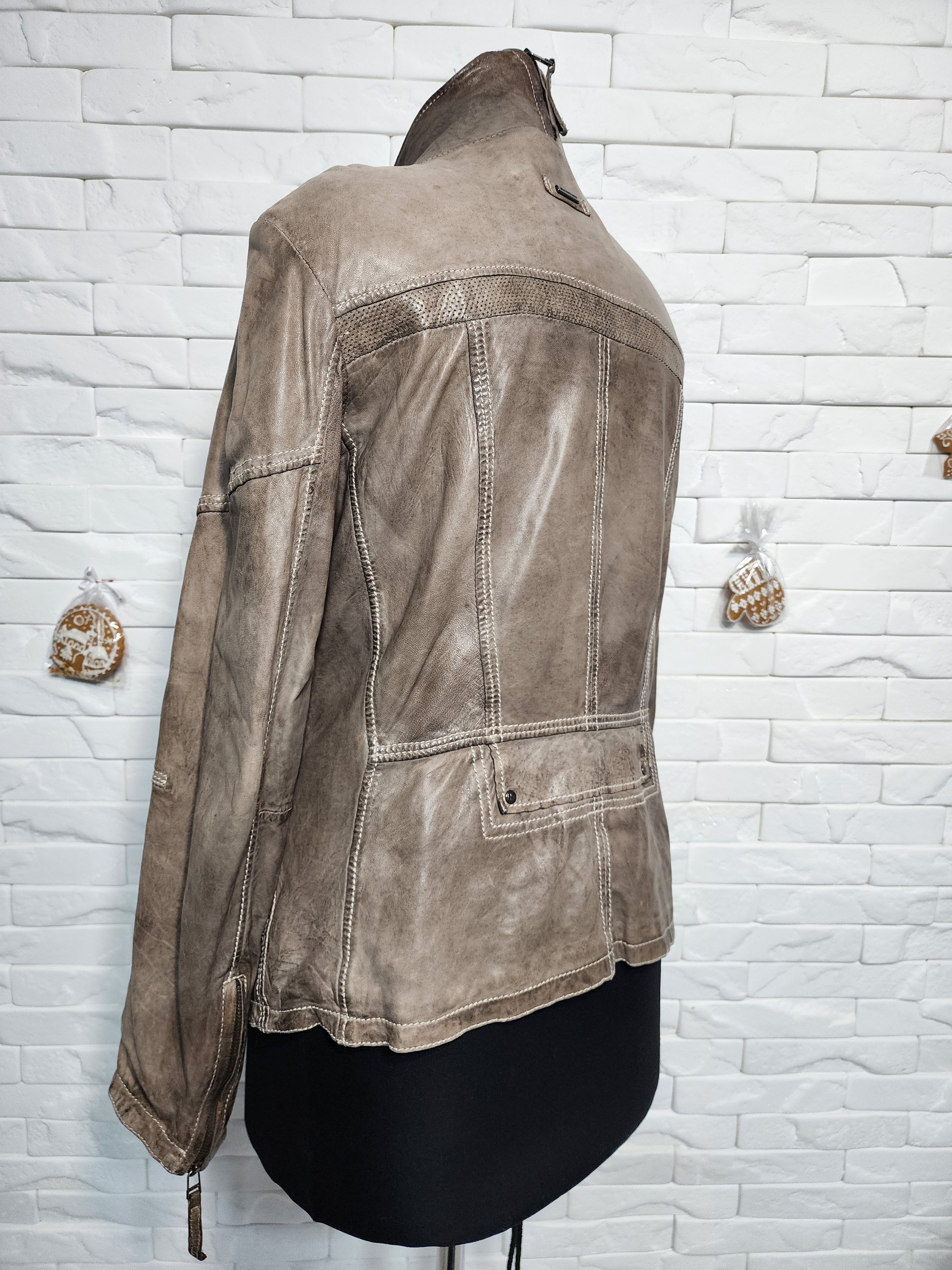 Genuine Leather Gray Leather Jacket: Women's Soft Zip-Up Coat Size L / US 10 / IT 46 - 7 Thumbnail