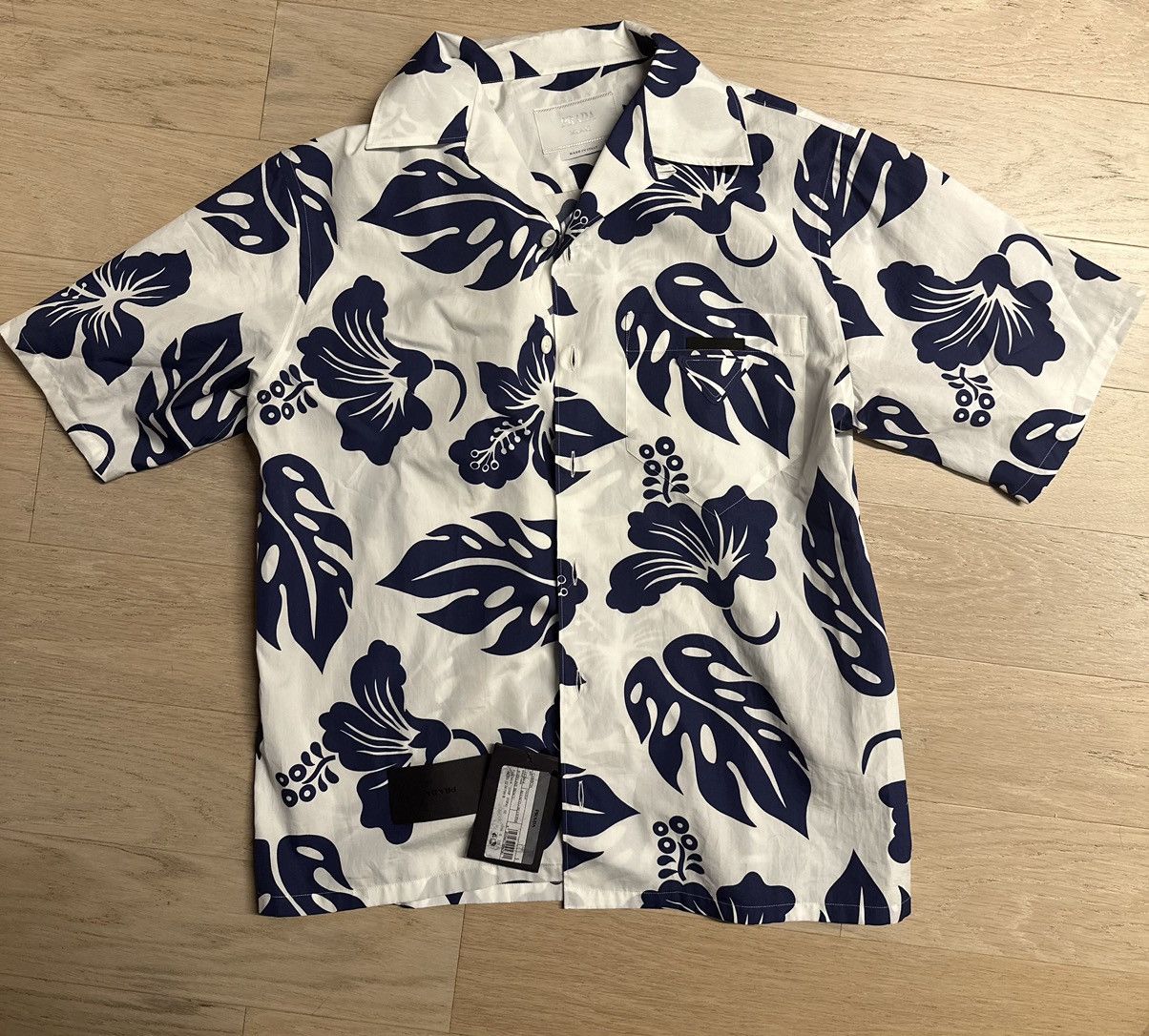 image of Prada Floral Print Shirt in White, Men's (Size Small)