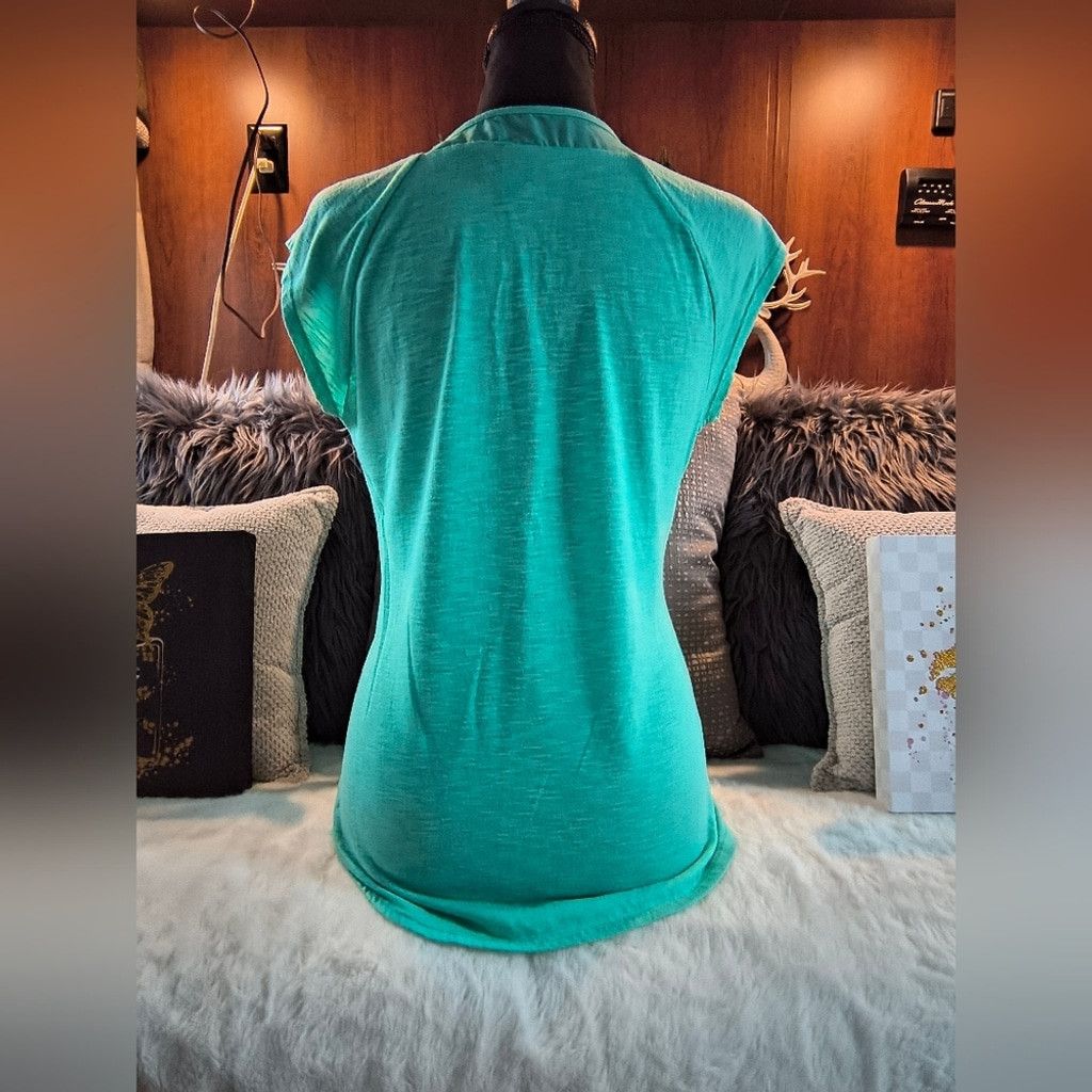 Kohl's Self Esteem Aqua Embellished Short Sleeve Top Size L / US 10 / IT 46 - 3 Thumbnail