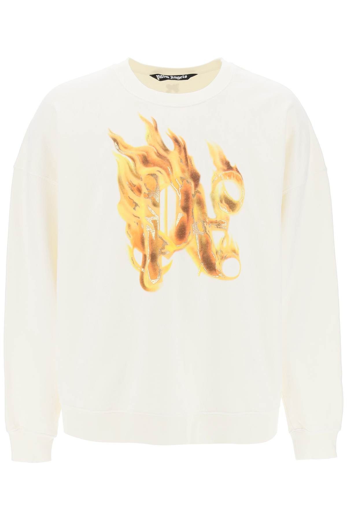 image of Palm Angels "burning Monogram Crewneck in Bianco, Men's (Size XL)