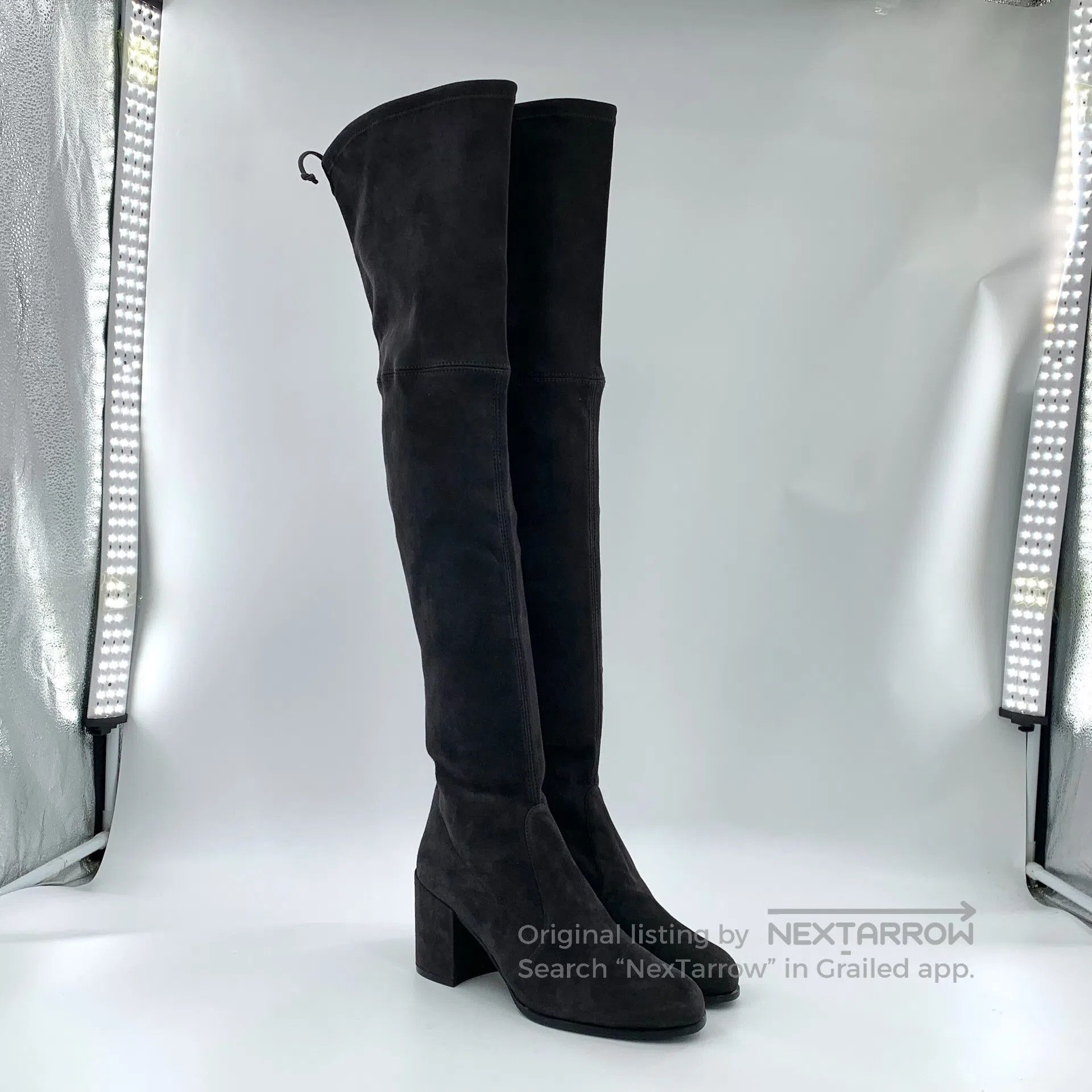 Swarovski SW Grey Suede Laced Chunky Heel Tall Boots| Size US 7.5 / IT 37.5 - 2 Thumbnail