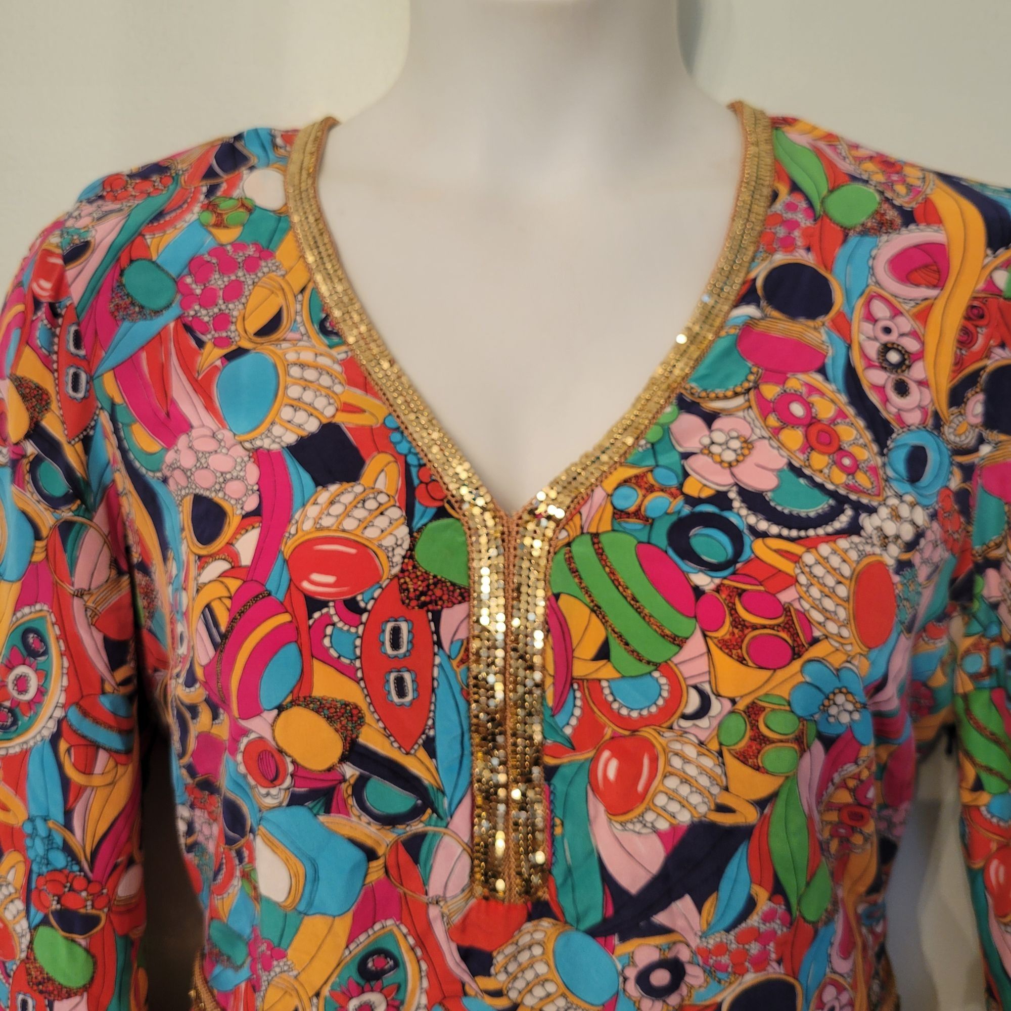Lilly Pulitzer Lilly Pulitzer Tunic Dress 14 Gold Sequin Trim SHANNON Bling Size XL / US 12-14 / IT 48-50 - 8 Thumbnail