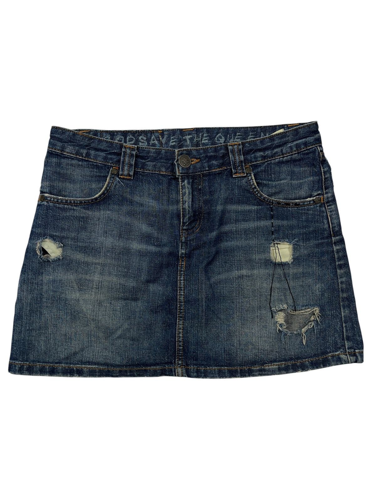 Hysteric Glamour Vintage y2k Distressed Denim Mini Skirt Union Jack Flag Size 32" / US 10 / IT 46 - 2 Thumbnail