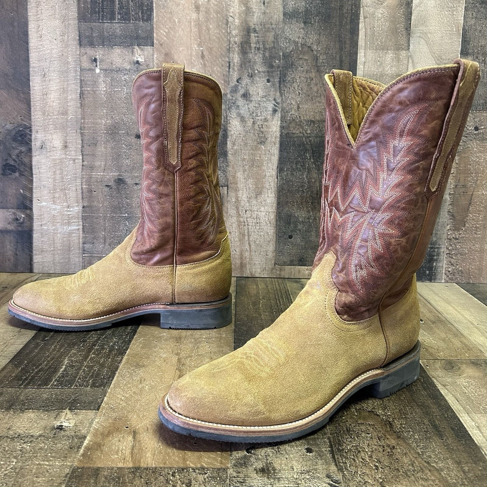 Lucchese Suede Oil Resistant Cowboy Boots Mens 12 D