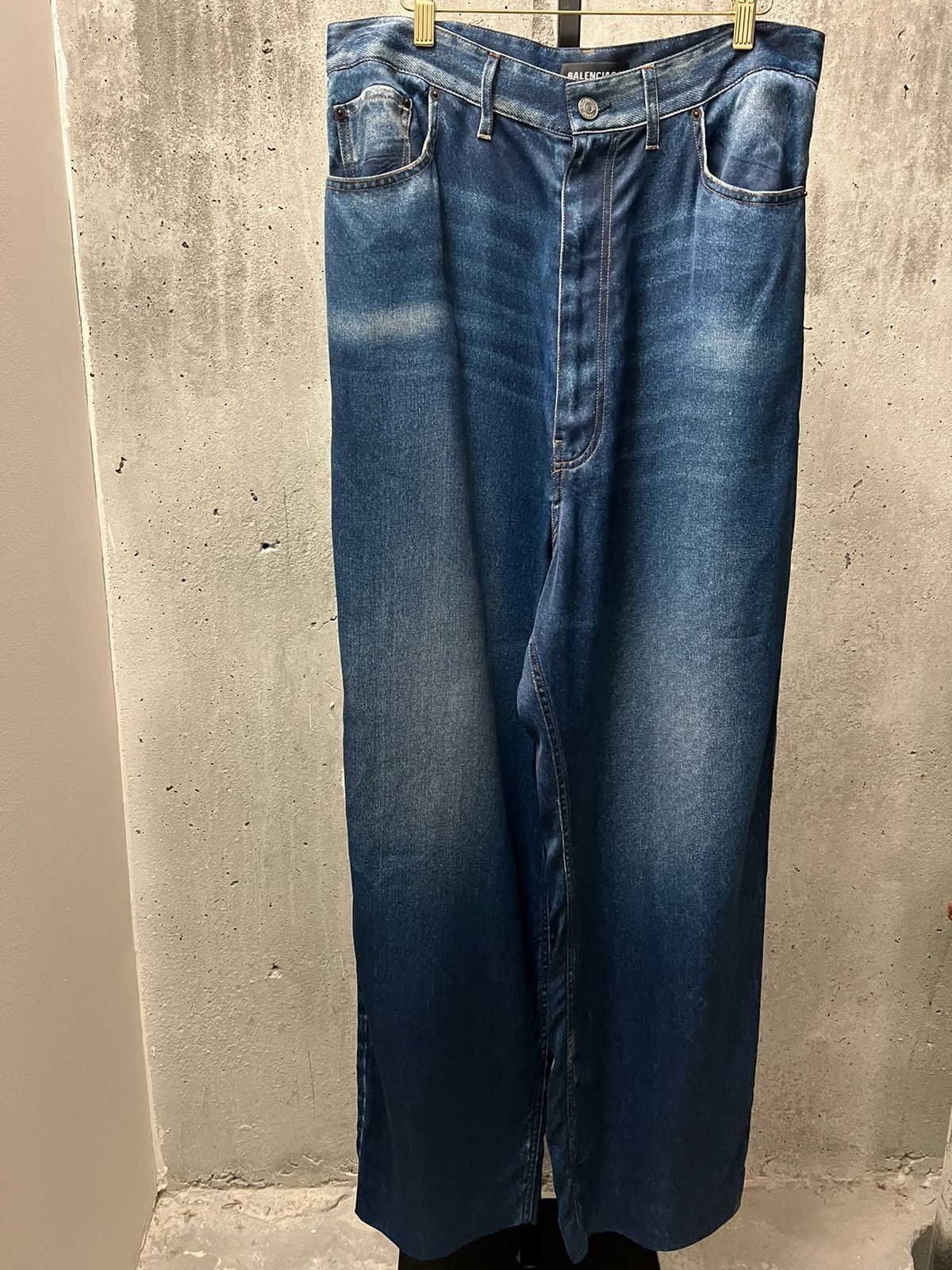 Balenciaga Balenciaga SS19 Baggy Satin Trompe L’oeil “Jeans” Size US 33 - 1 Thumbnail